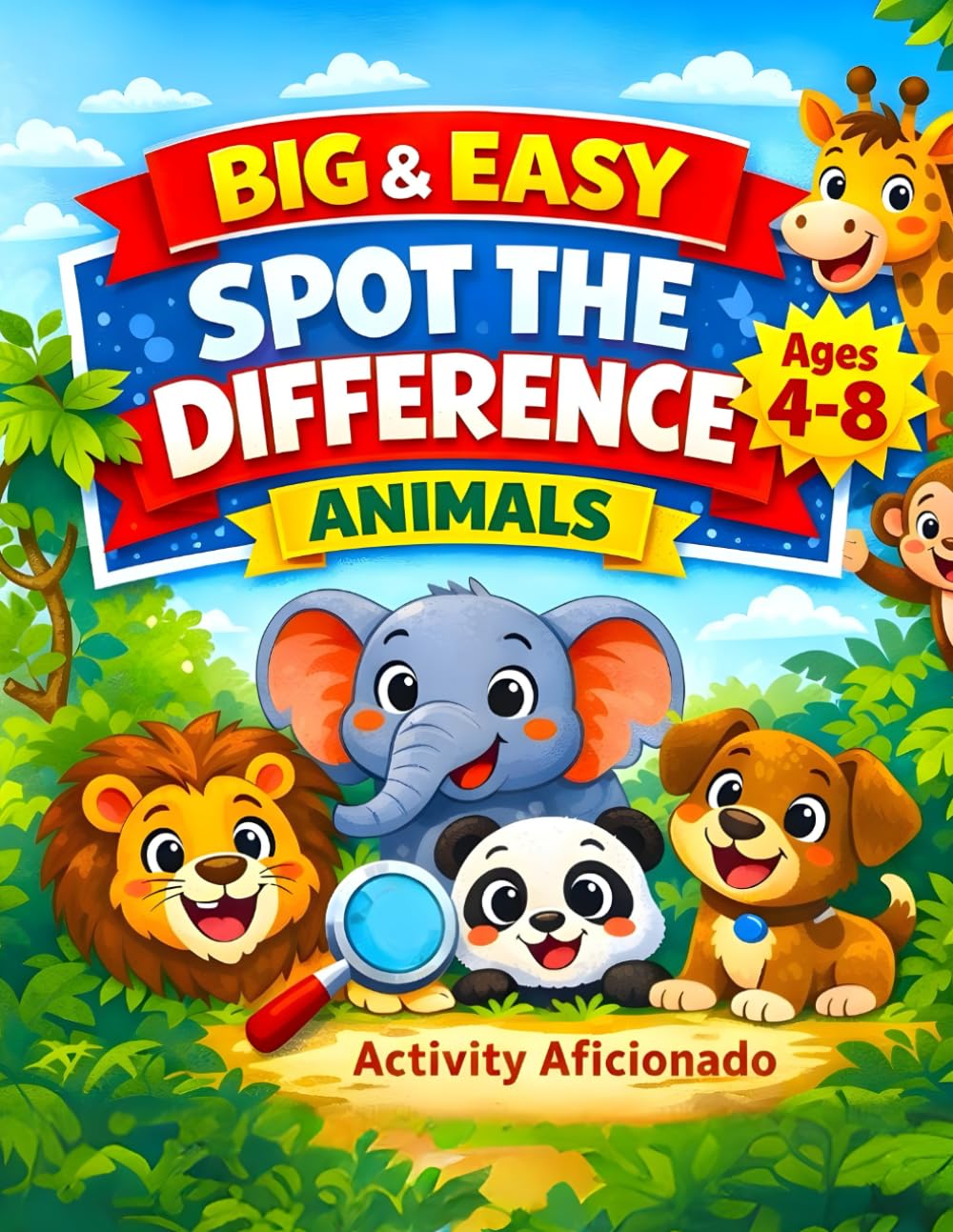 Animal Spot the Difference Book for Kids Ages 4-8: 36 Big and Easy Beginner-Friendly Animal Puzzles to Improve Focus, Observation and Visual Skills of Your Kid