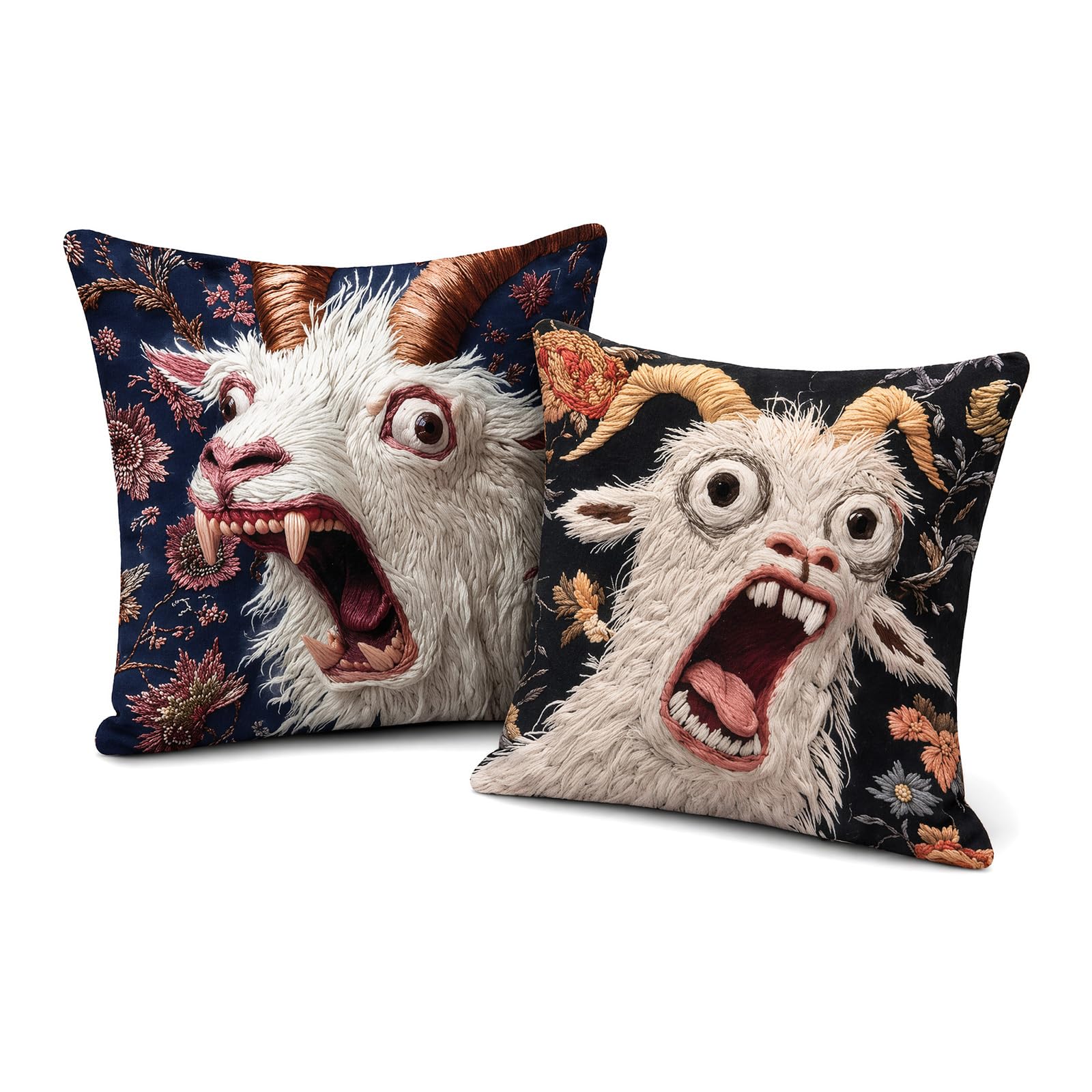 Yulondar Black 2Pcs Screaming Goat Pillow Cover, Funny Goat Pillow Case 45X45cm/17.7"X17.7", Soft Plush Decorative Cushion Cover For Sofa Bedroom Living Room
