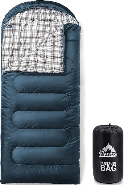 MEREZA Flannel Sleeping Bag for Adults XL, Large Wide Sleeping Bags for Camping Mens Warm Cotton Sleeping Bag 4 Season W