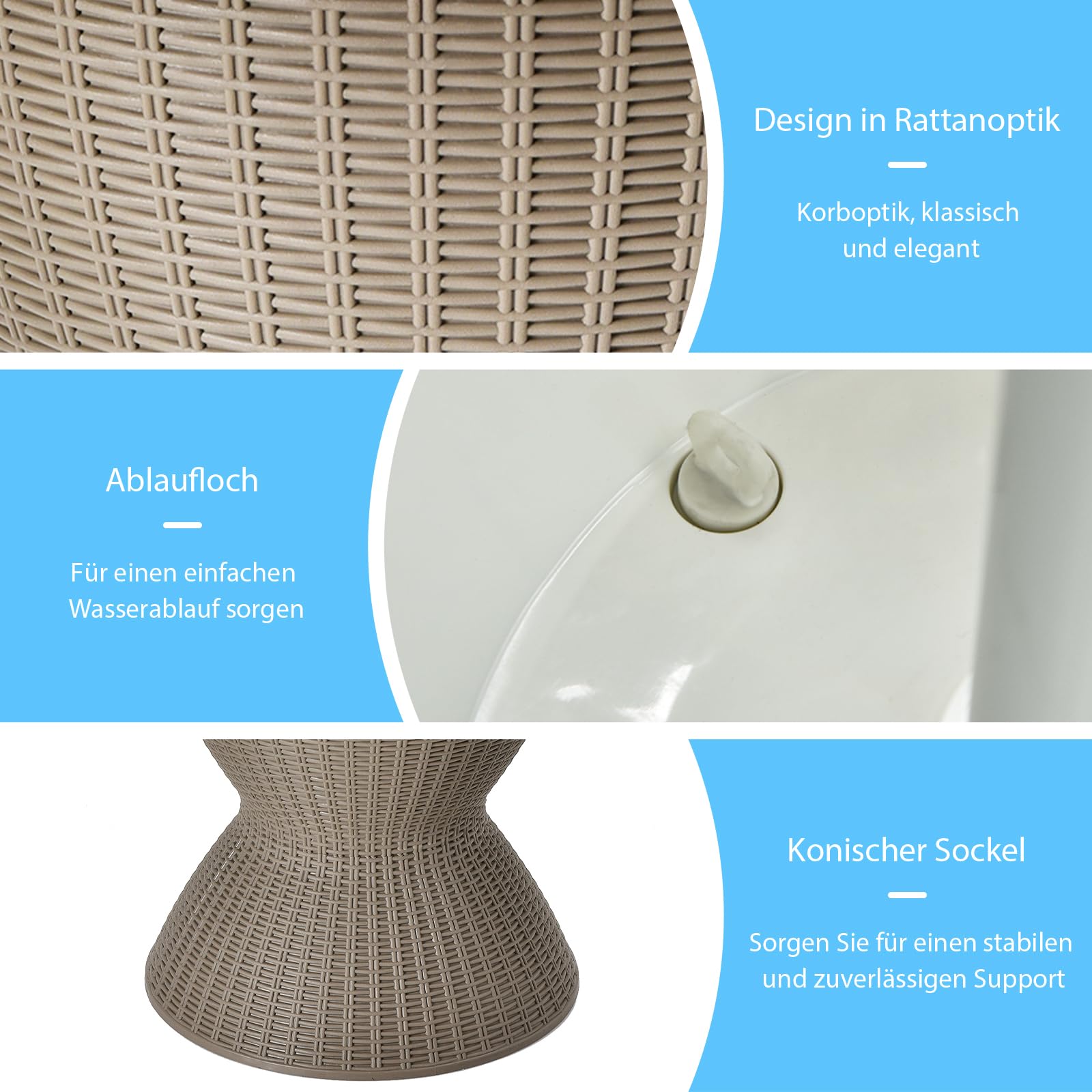 GYMAX Cool Bar 30L, 3-in-1 Beistelltisch mit ausziehbarer Tischplatte für Getränke & Snacks, Getränkekühler in Rattan-Optik, Bier- & Weinkühler für Garten, Terrasse & Balkon (Braun)