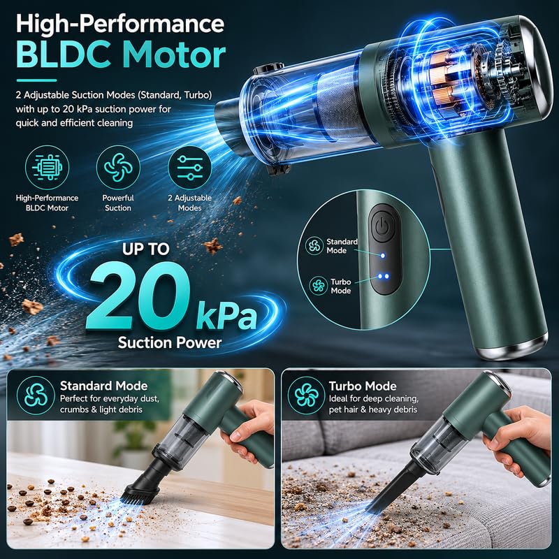 Image of Vacuum Cleaner for Car Use | 20000PA Powerful Suction | Cordless Car Vacuum Cleaner and Blower | Rechargeable 6000mAh | BLDC Motor | 1 Year Warranty