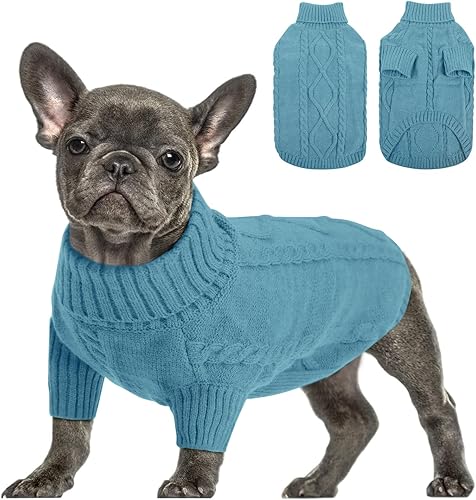 Queenmore Suéter pequeño para perro, ropa de punto trenzado para clima frío, ropa clásica de cuello alto grueso y cálida para chihuahua, bulldog,