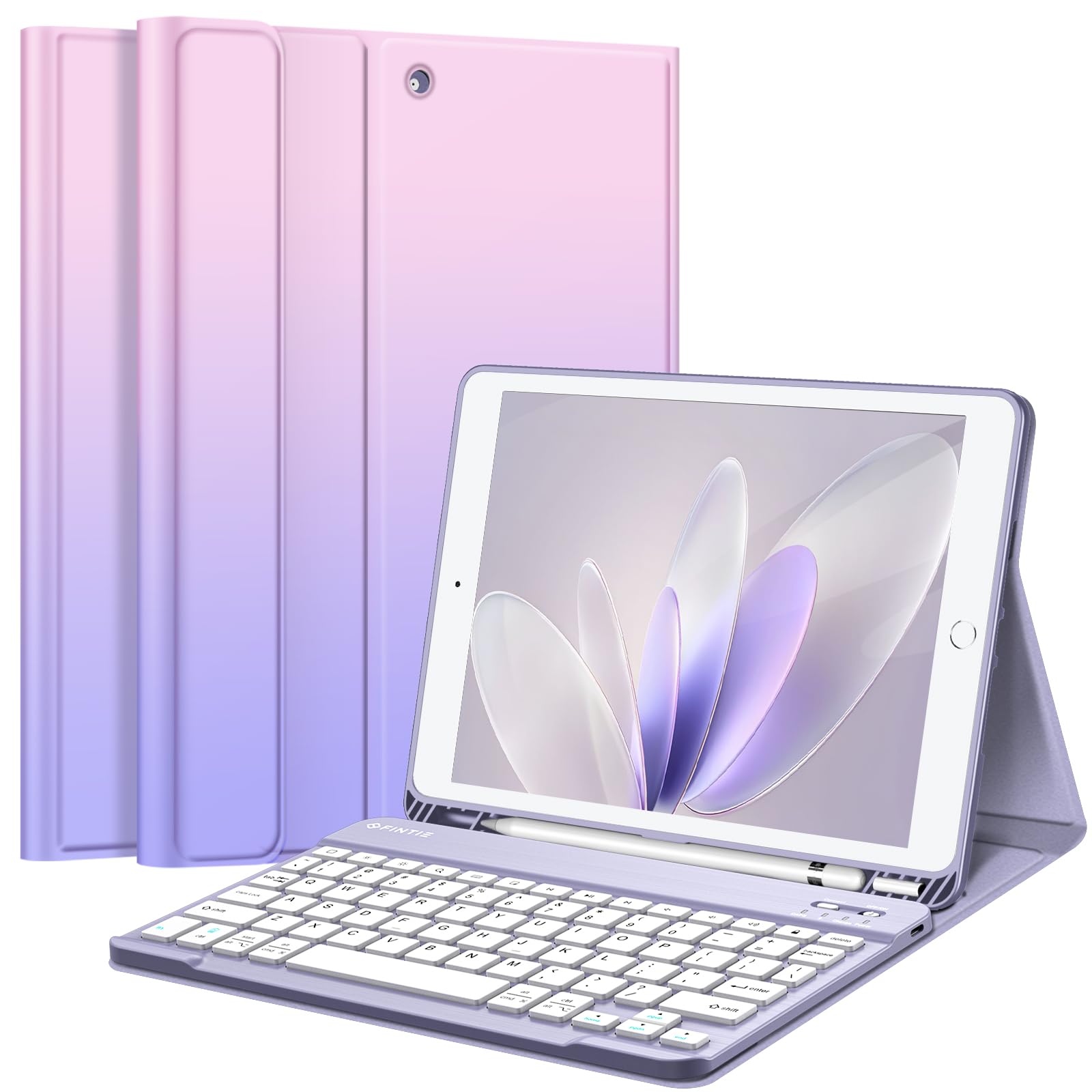 FINTIE Keyboard Case for iPad 9th / 8th / 7th Generation (2021/2020/2019) 10.2 Inch, Soft TPU Back Stand Cover with Pencil Holder, Magnetically Detachable Bluetooth Keyboard, Fantasy Ombre