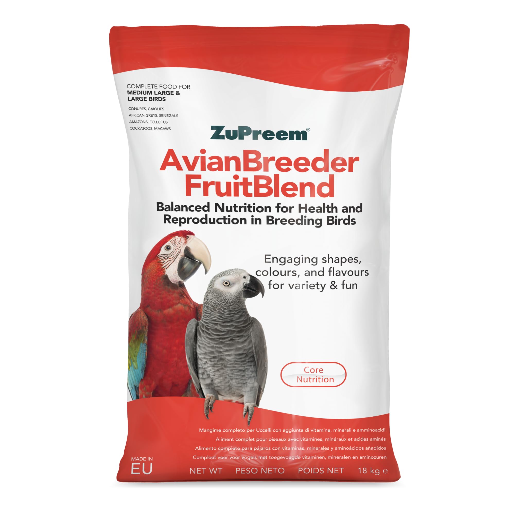 Zupreem Fruitblend - Mangime completo per uccelli per allevatori di uccelli medio-grandi, 18 kg