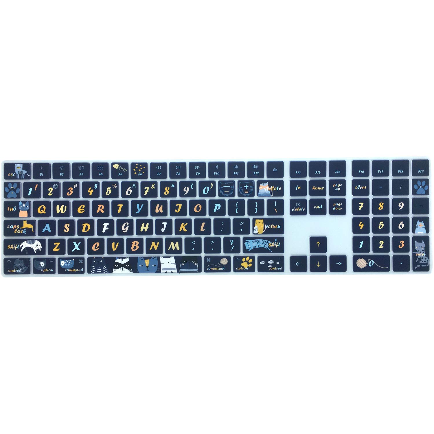 Silicone Keyboard Cover for Apple iMac Magic Keyboard with Numeric Keypad MQ052LL/A (Model: A1843, 2017 2018 Release), Cute Print Keyboard Skin, US Layout, Cat