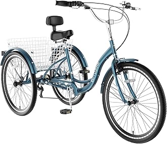 MOONCOOL Adult Tricycles 3 Wheel 7 Speed Trikes, 20/24/26 inch Adult Trikes 3 Wheeled Bike with Basket for Seniors, Women, Men