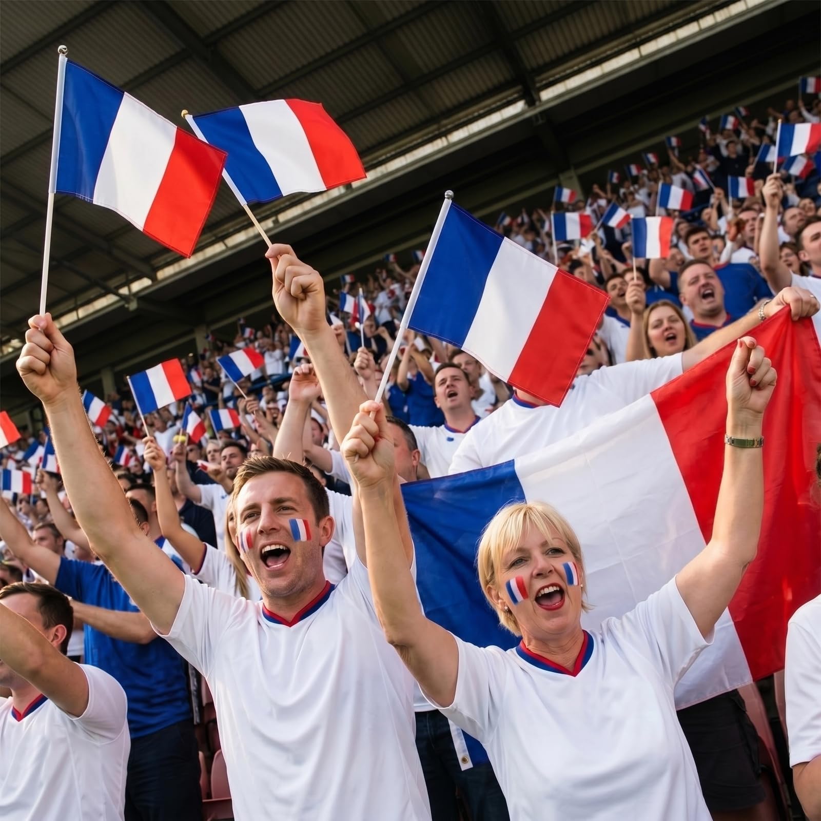 Petits Drapeaux à Main France Lot de 10, 14 x 21 cm, Drapeaux en Polyester avec Bâton pour Football Fan Zone