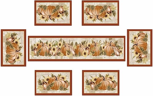 Miniatura 2 de TQFZP Juego de 6 manteles individuales y manteles individuales con diseño de flores y hojas otoñales de otoño, juego de tapetes de comedor de lino