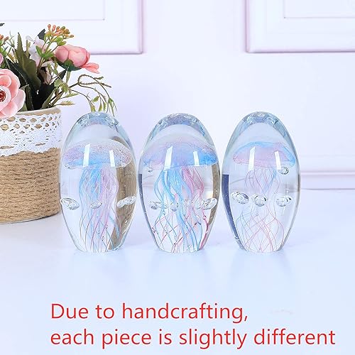 Miniatura 6 de EUSTUMA Adorno de figura de medusa de vidrio soplado a mano, adorno de animales marinos para acuario de pecera, colección de animales marinos para