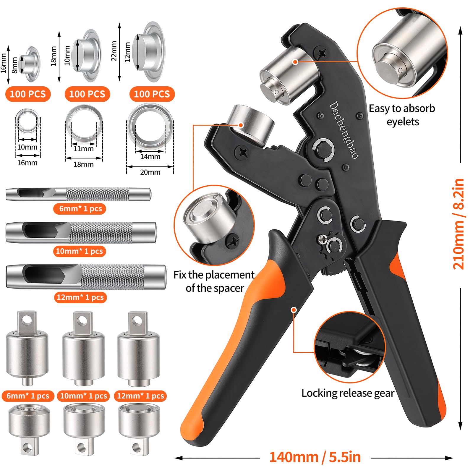 Ratchets Ösenzangen-Set mit 300 Metallösen, Lochwerkzeug mit 1/4", 3/8", 1/2" Bohrgrößen für Planen, Zelte, Leinwand, Vinyl und Lederverarbeitung