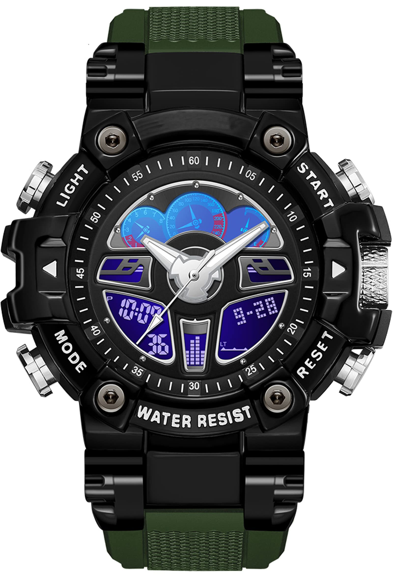 Reloj Para Hombre Tactical Watches for Men Black Military 5ATM Waterproof Sport Digital Watch Cool Designer World Time Countdown 12/24H Stopwatch, Green, Modern (B0BRSCJP27) Amazon Price History, Amazon Price Tracker