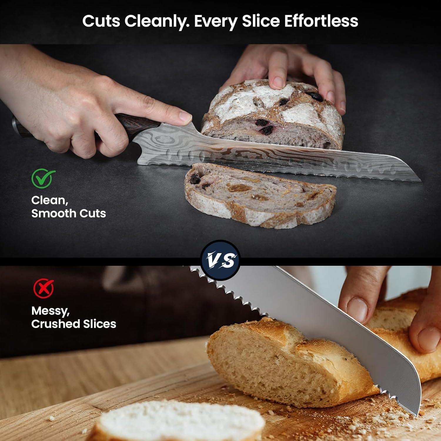 SYOKAMI Offset Brotmesser für selbstgebackenes Brot, 26,7cm Nachschärfbares Brotmesser Wellenschliff, Ultrascharf zum Schneiden von Sauerteig, Ideal zum Schneiden von Kuchen, Obst und Fleisch