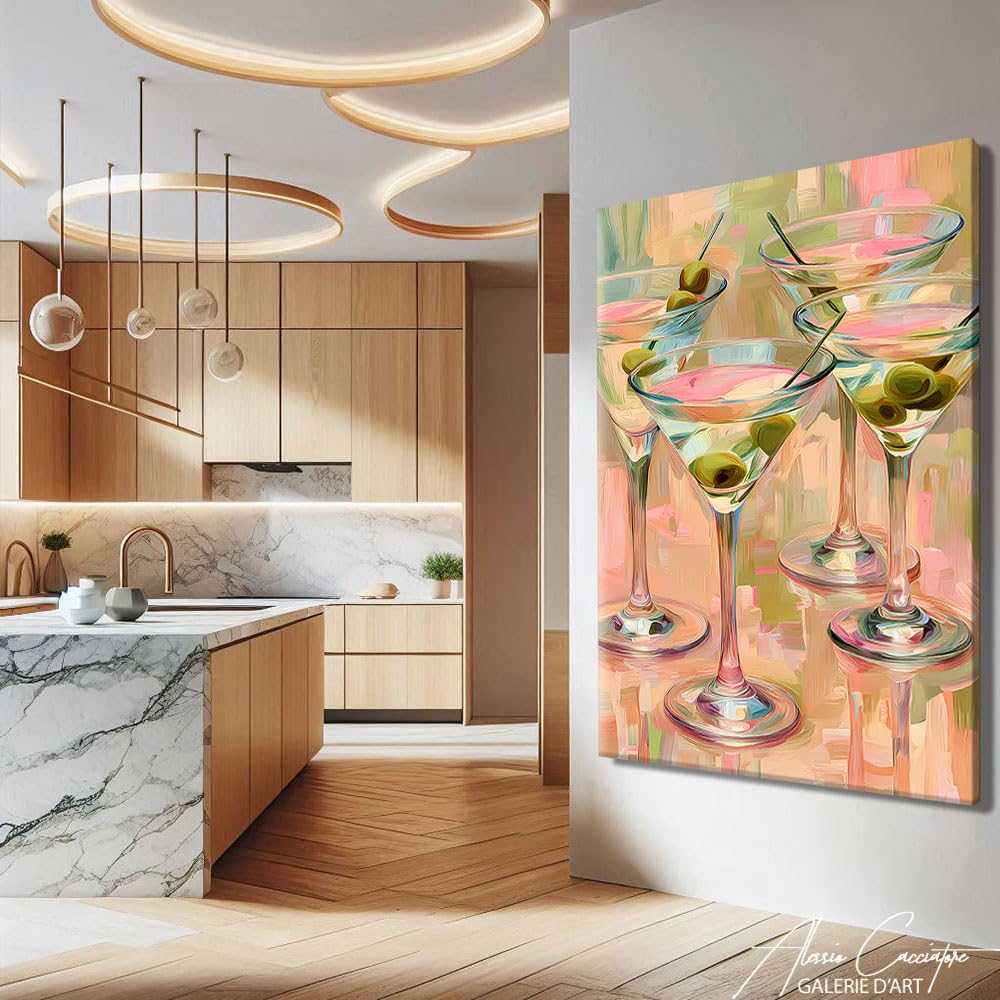 Alessio Cacciatore Quadro Martini - Decorazione da parete bar, cornice moderna, stampa su tela, idea regalo decorazione per casa, decorazione da cocktail bar, arte da parete moderna, decorazione per