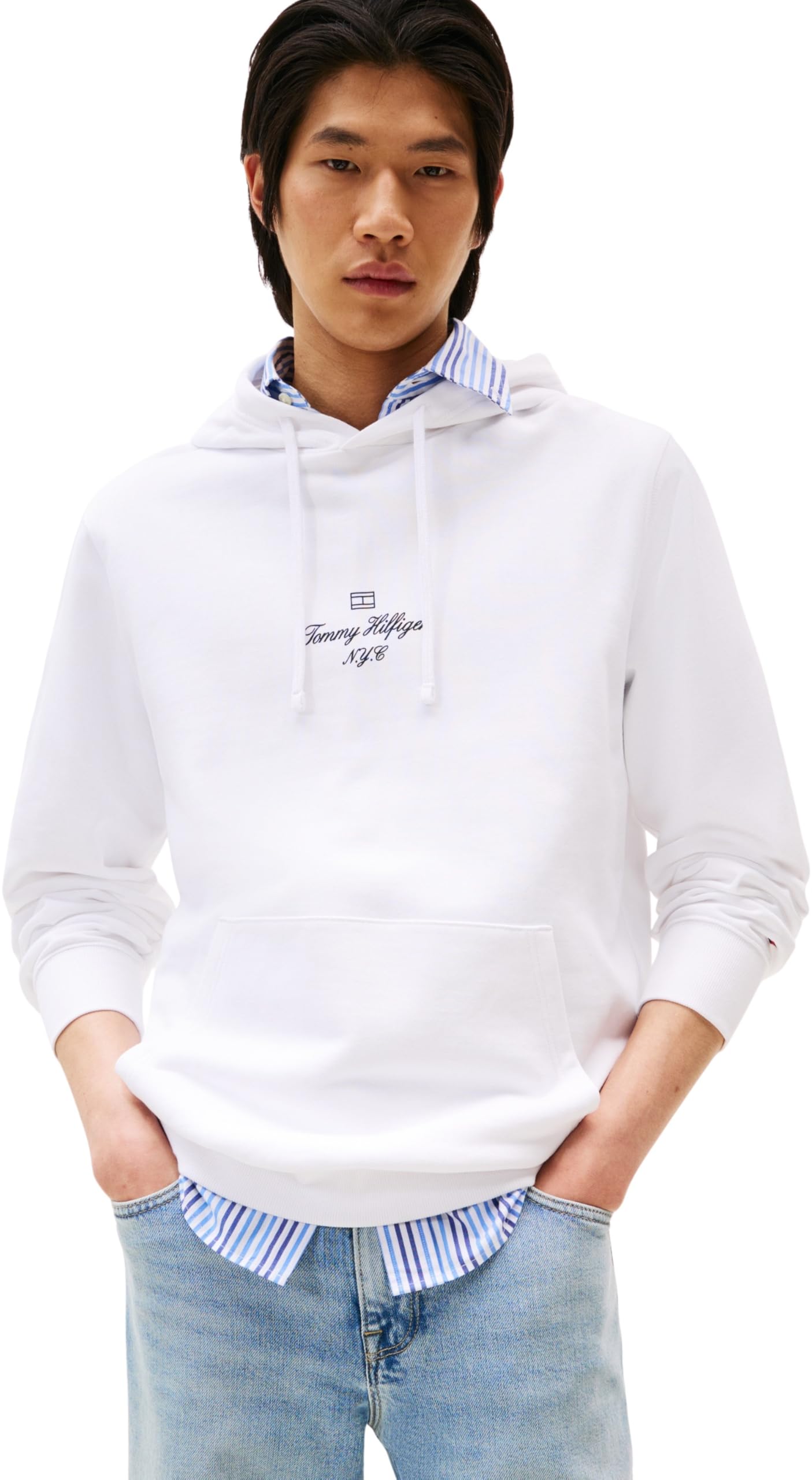 Tommy Hilfiger Men’s Outline Flag Script Hoodie, White (White), M