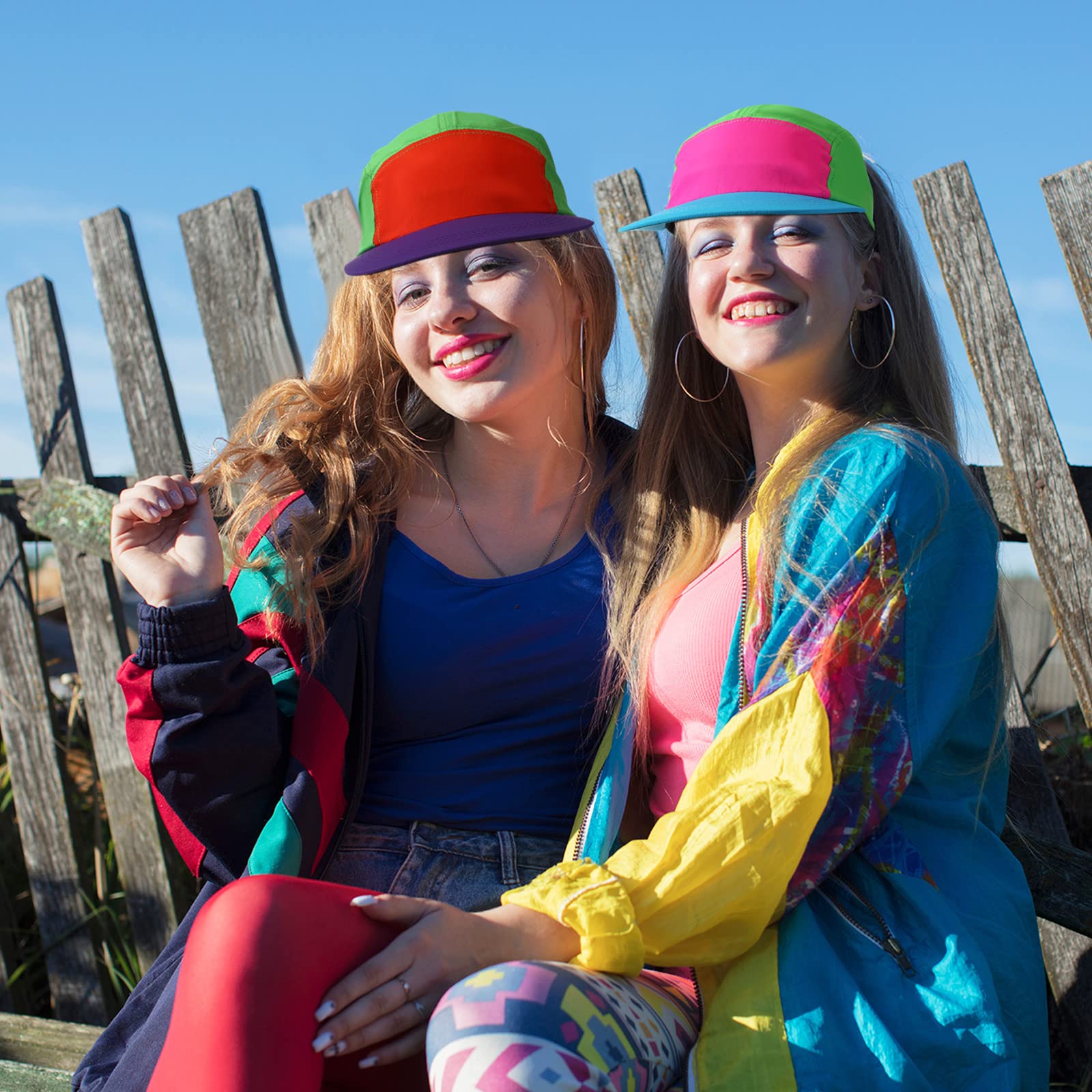 Cindeer - Gorra de neón de los años 80 y 90, de nailon retro ajustable para mujeres y hombres, accesorios de disfraces y fiestas temáticas de los años 80