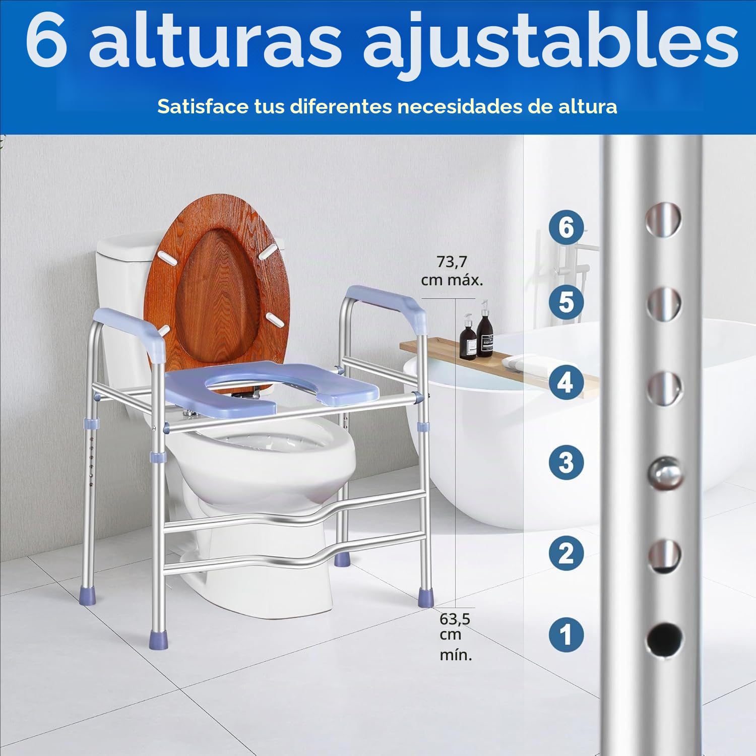 Elevador Wc Adulto,Altura Regulable,Pies Antideslizantes Reemplazables,Sin Taladrar,Apto Para Ancianos,Discapacitados,Embarazadas,Etc.