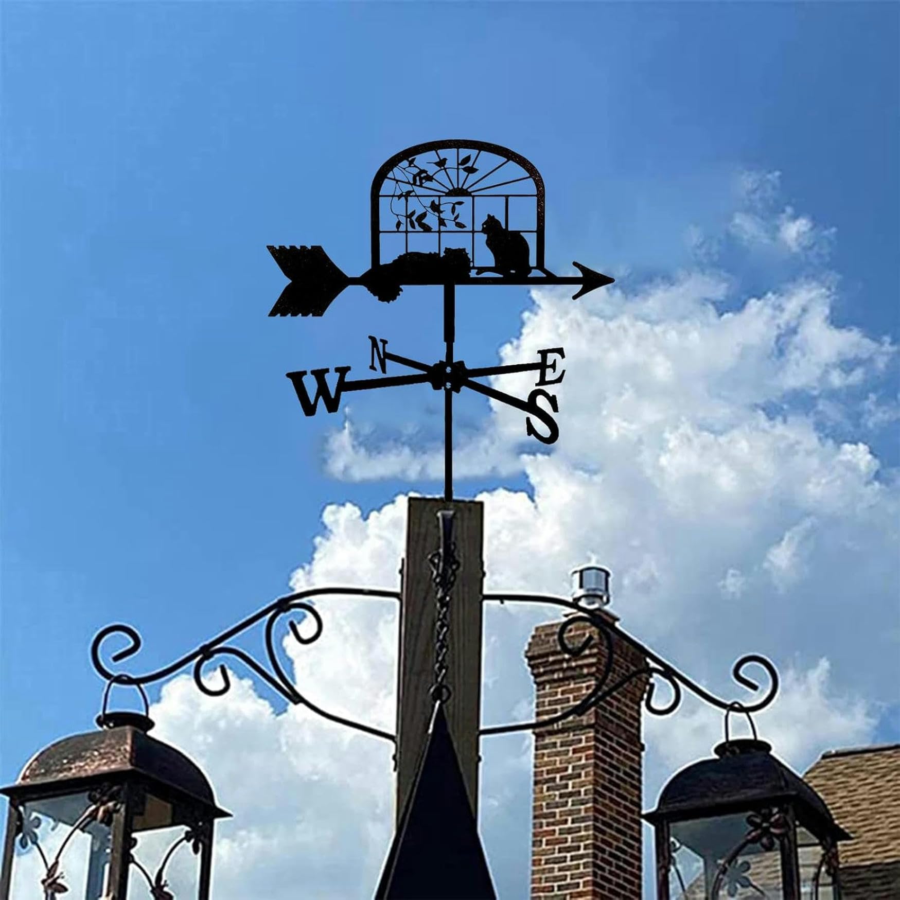 Metalowy uchwyt Wiatrowskaz Farma Retro Weathervane Narzędzie pomiarowe wiatrowskazu ze stali nierdzewnej Czarny wskaźnik kierunku wiatru