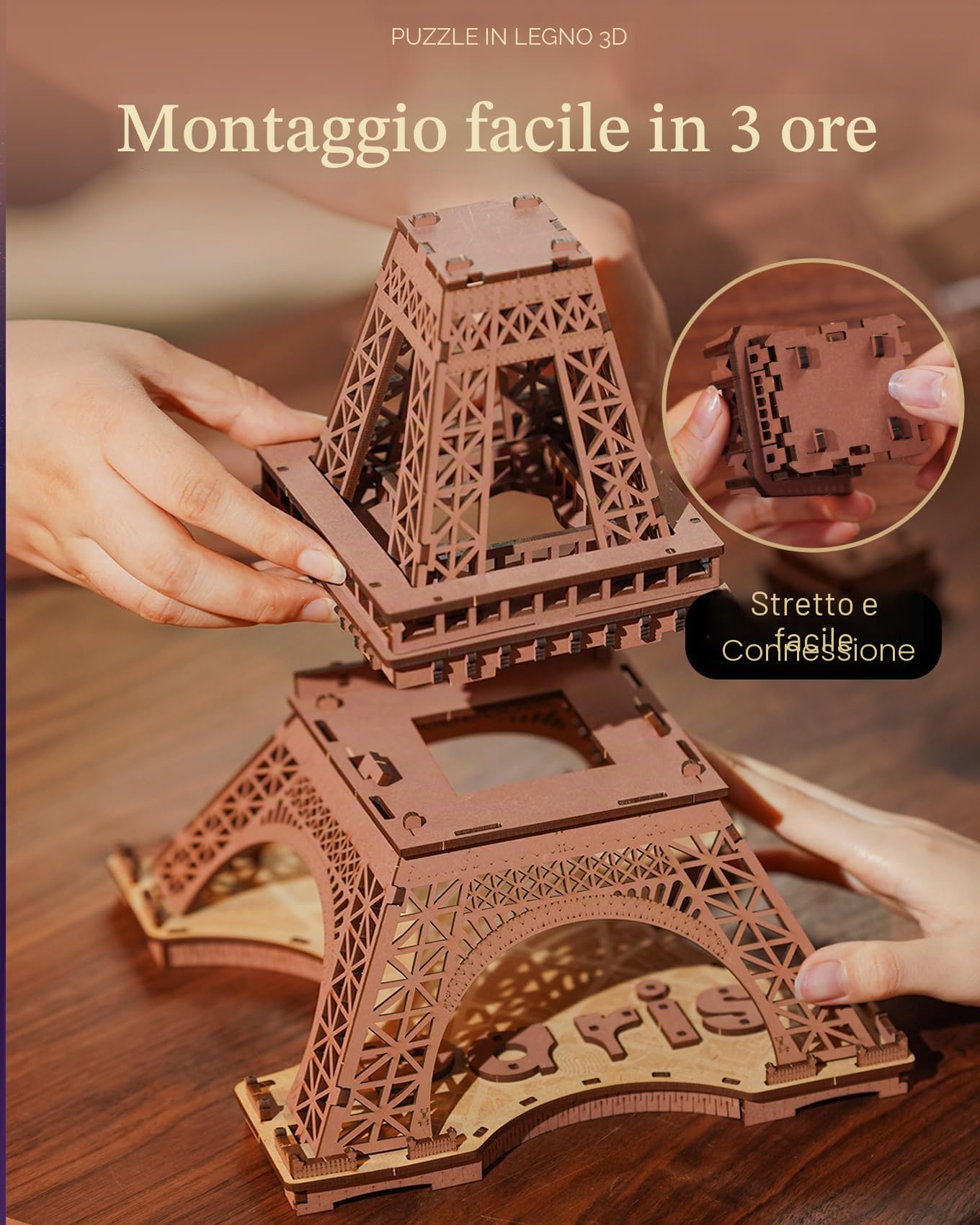 Rolife Puzzle 3D Torre Eiffel – Puzzle in legno 3D per adulti – Regalo decorativo da scrivania per adolescenti e adulti