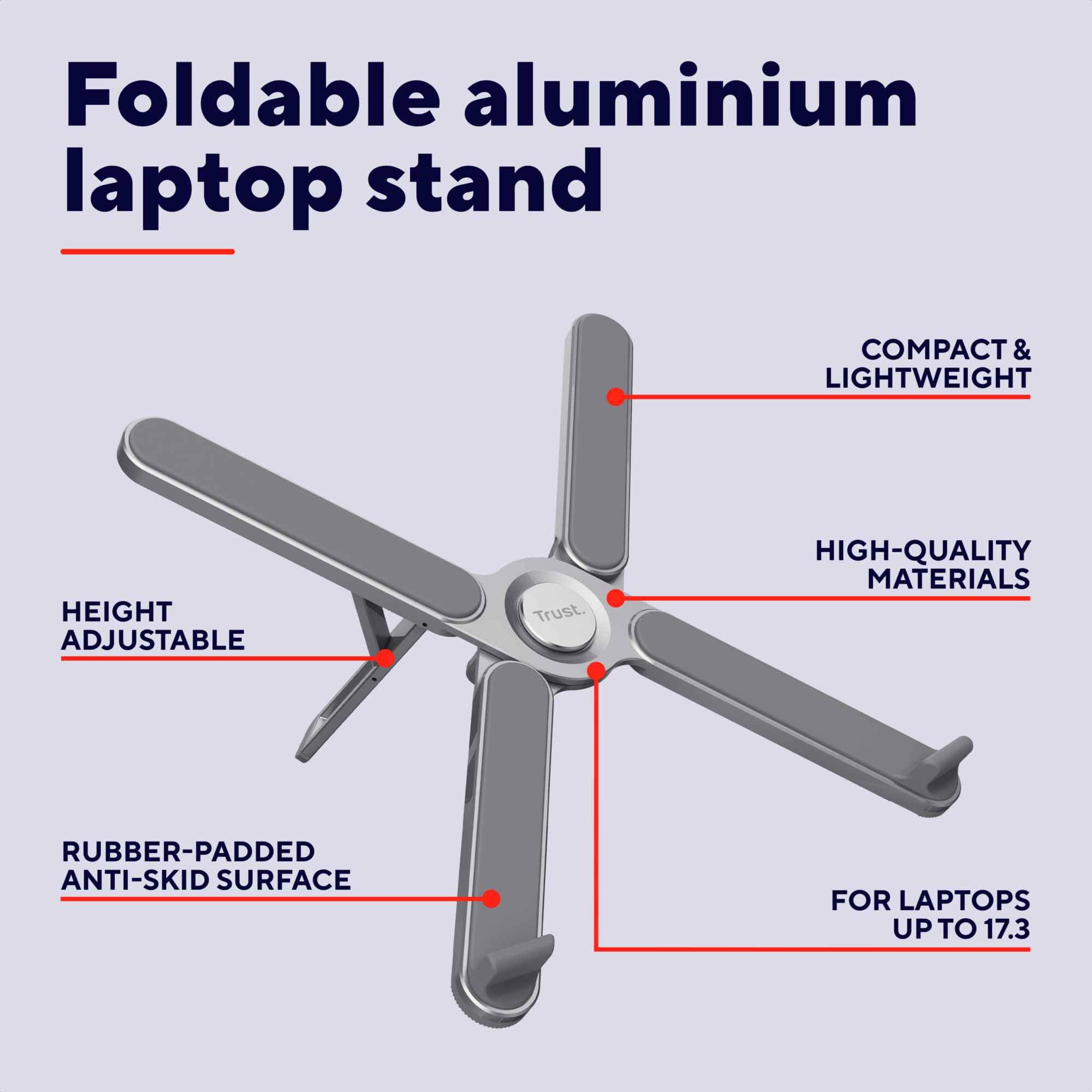 Trust Macy Portable Laptop Stand for Desk 17.3” Foldable Laptop Riser - Image 2