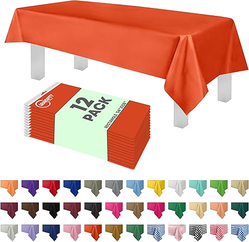 Grandipity - Mantel de plástico desechable prémium, 54 x 108 pulgadas, color naranja, paquete de 12, mantel rectangular decorativo