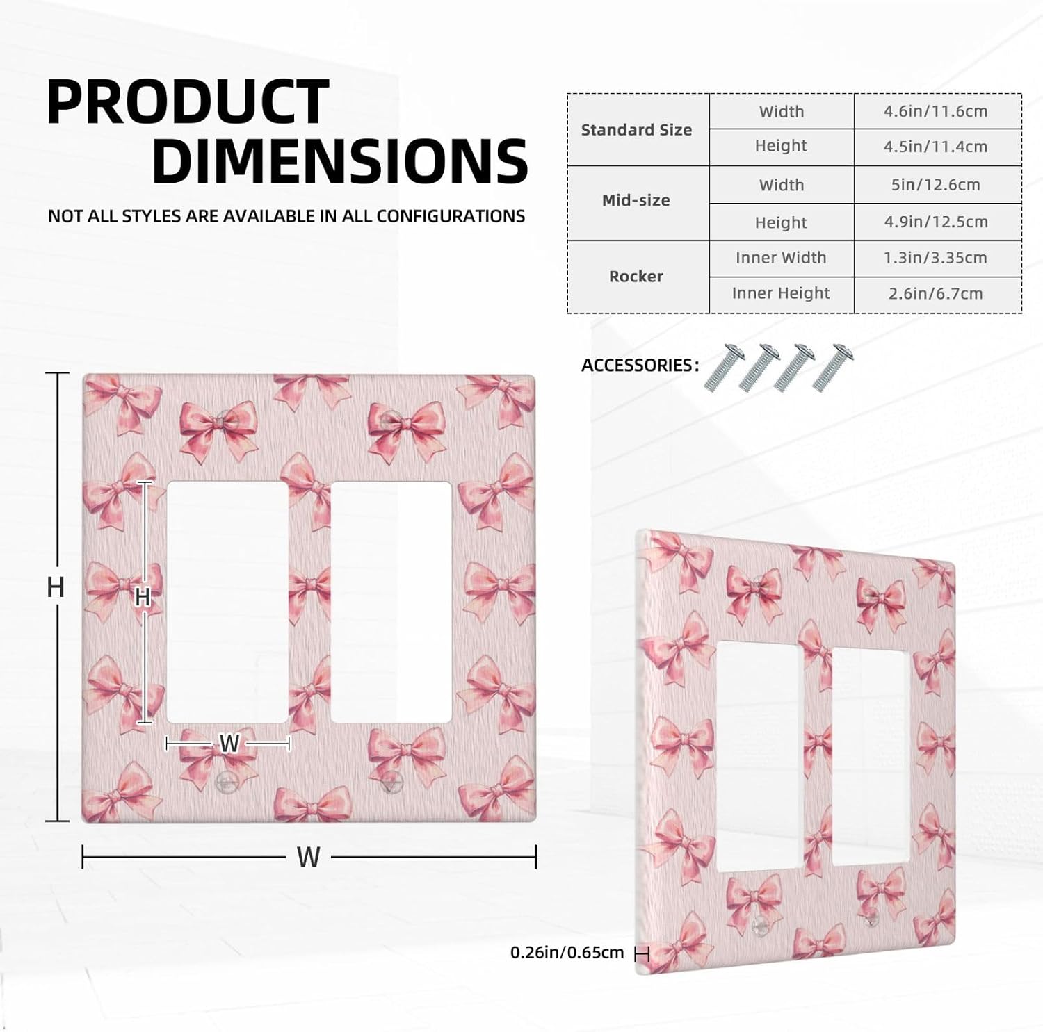 Decorative Outlet Covers Pink Bow 2 Gang Light Switch Cover Plate Double Rocker Wall Plates for Electrical Outlets Switch Plate Covers for Girl‘s Room Bedroom Home Decor