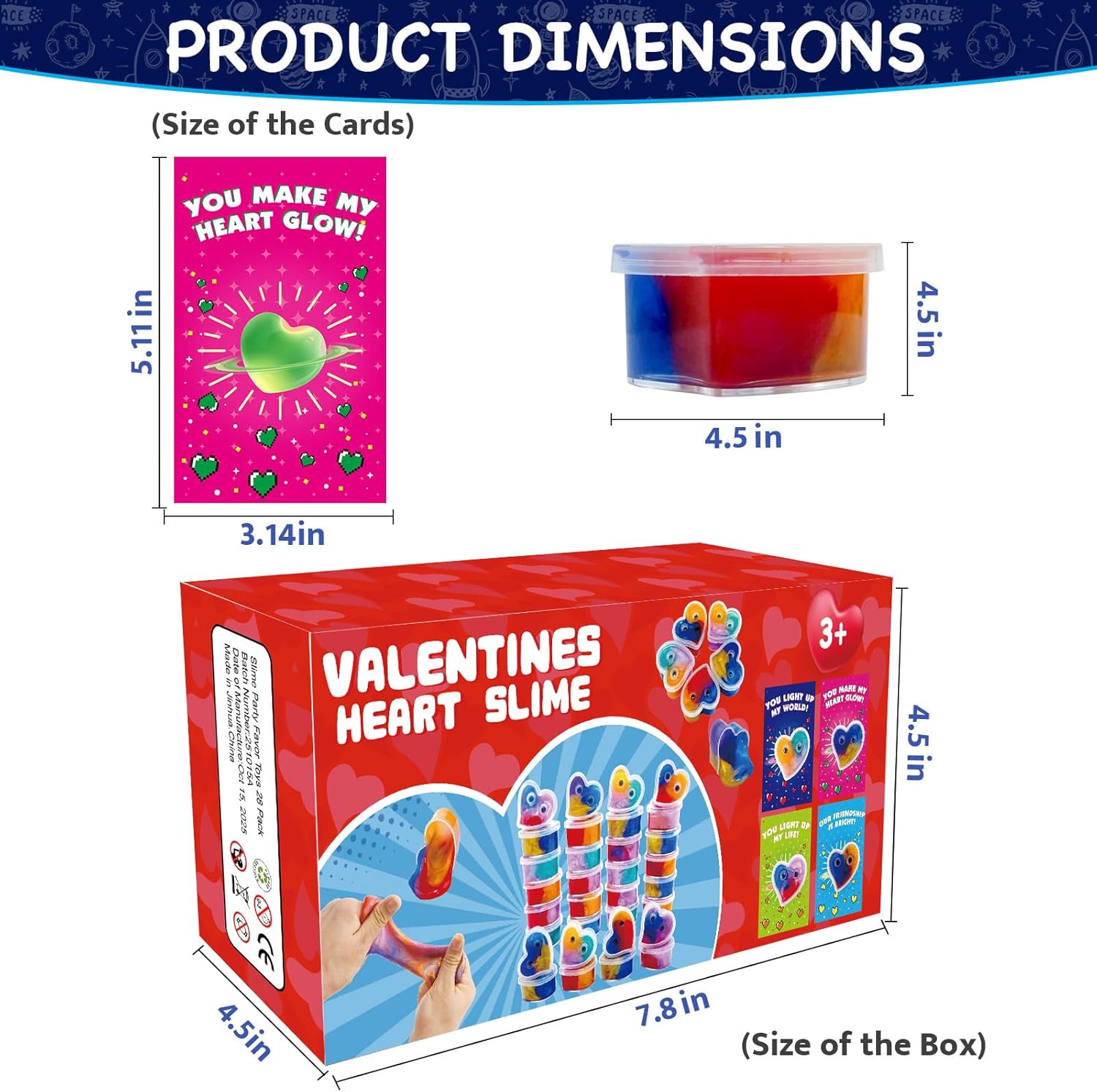 28 Packs Valentines Day Gifts for Kids, Valentines Galaxy Hearts Slime with Valentines Cards Stress Relief Fidget Toy School Classroom Prizes Exchange Gifts for Kids Boy Girl Valentine Party Favors