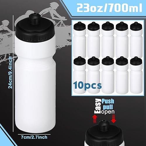 Miniatura 2 de Sunnyray 10 botellas de agua deportivas reutilizables de 23 onzas, botellas de agua de plástico en blanco con tapa superior para niños y adultos,
