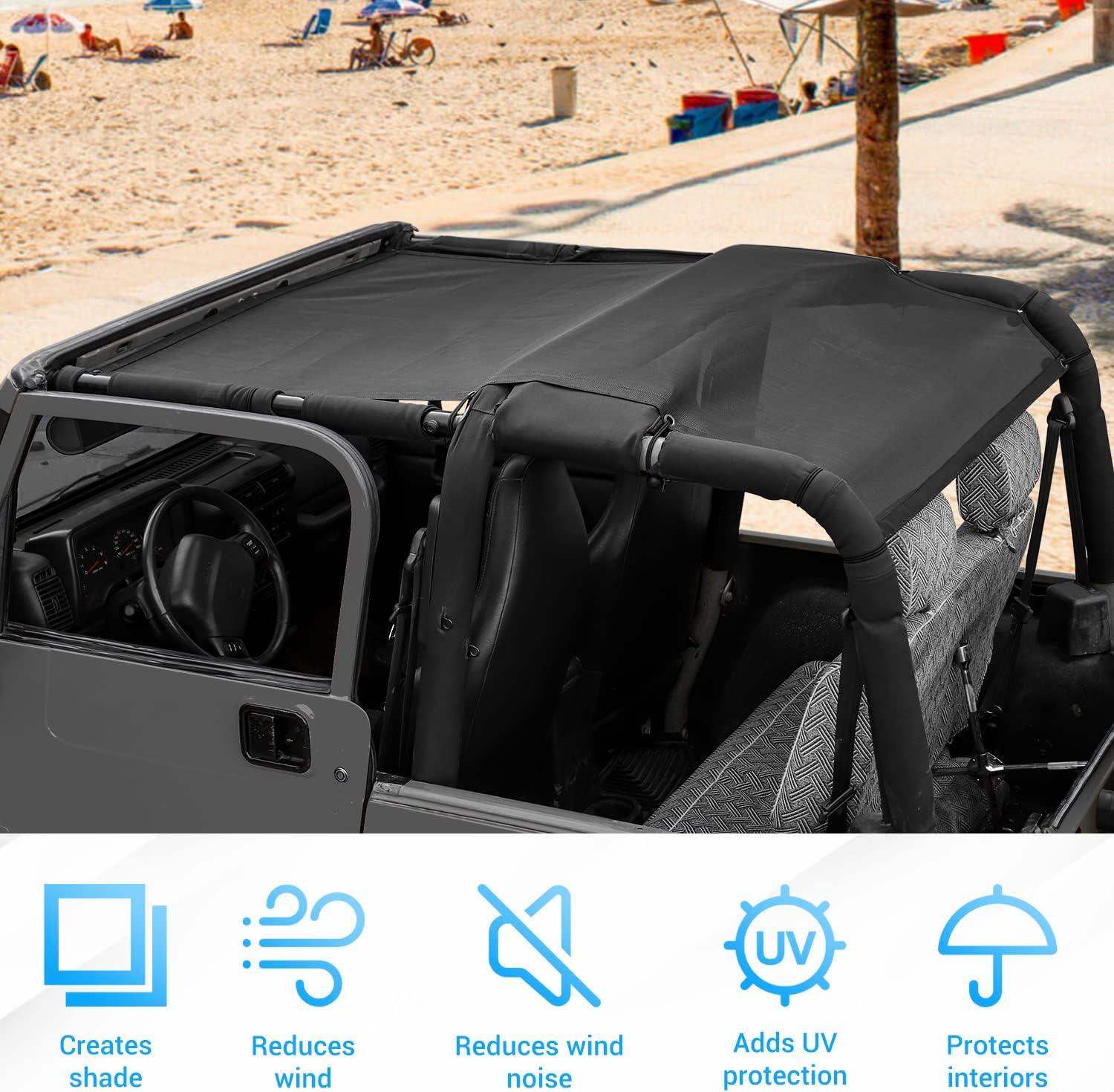 RT-TCZ for Jeep TJ Sunshade SunRoof Mesh Bikini Top Cover for Jeep Wrangler TJ 1997-2006 Black