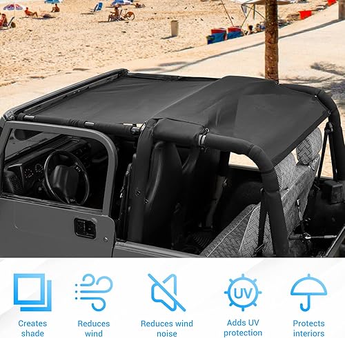 Vista 13 de RT-TCZ Parasol para Jeep TJ con parte superior suave, TJ Bikini Top de malla para Jeep Wrangler TJ 1997-2006 Bandera estadounidense Blanco