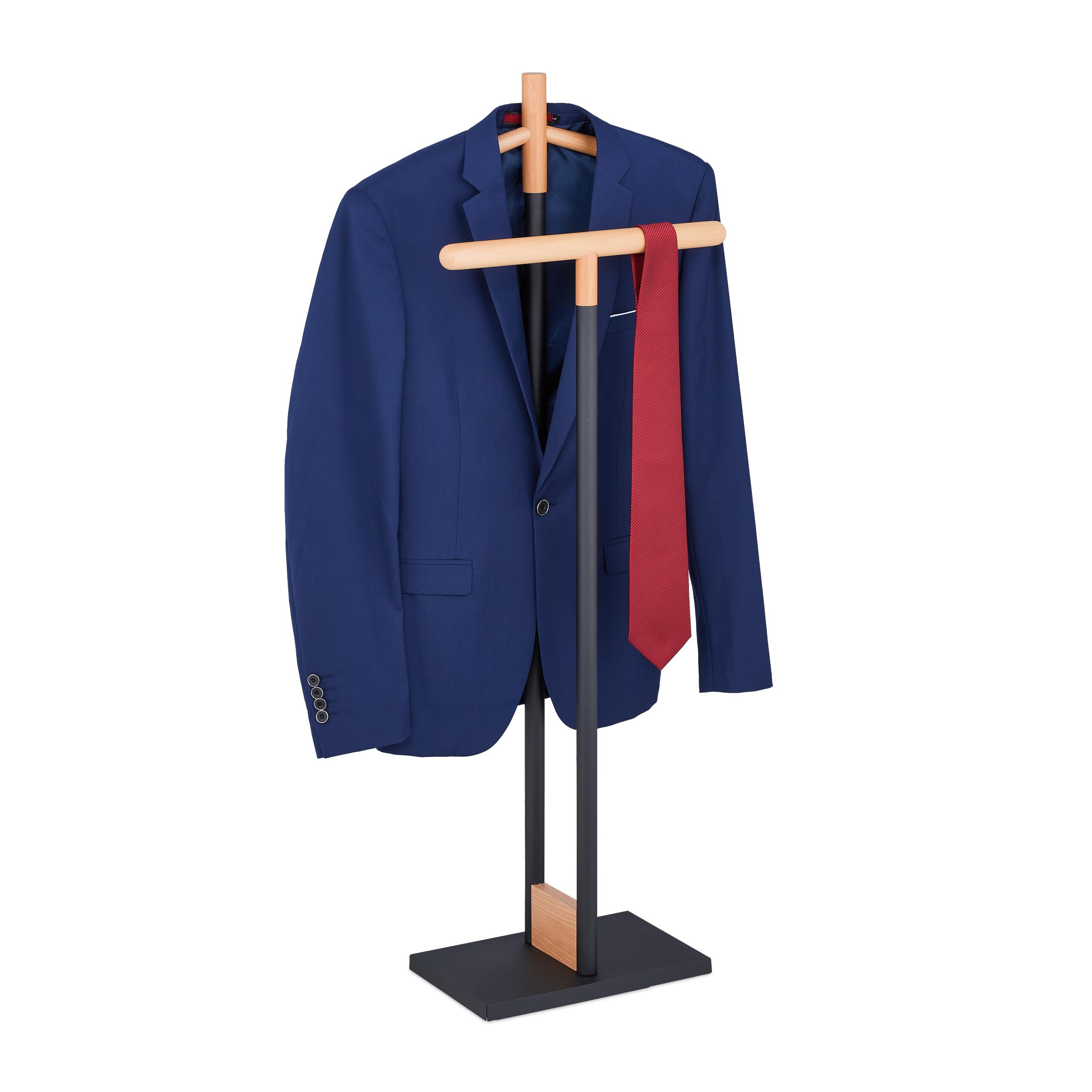 Valet de chambre en acier et bois noir pour ranger vestes et pantalons