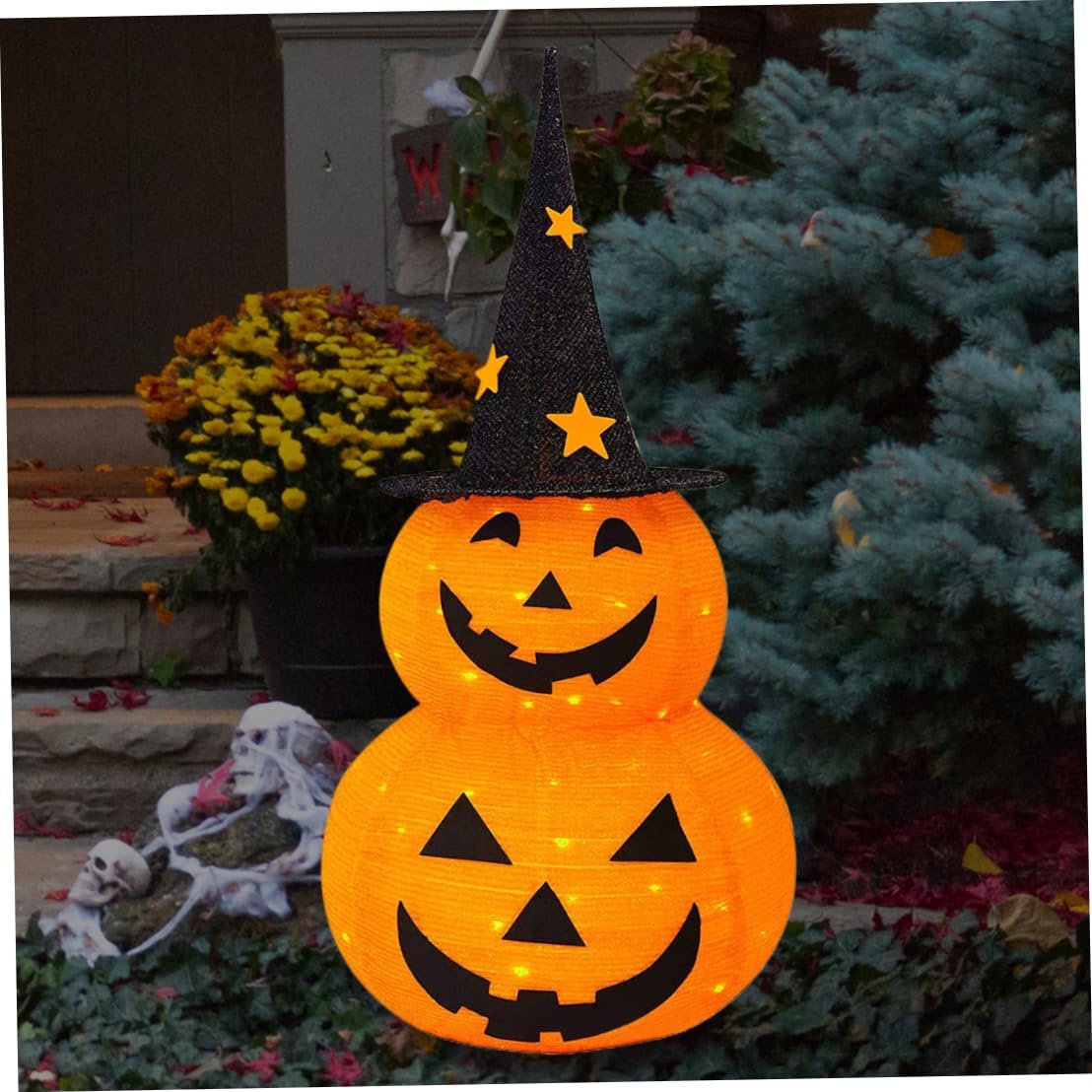 Halloween Lantern 3ft Light Up Halloween Pumpkins with Witch Hat 3 Pumpkins Stack Decorations with 50 Light Beads Collapisible Pumpkin Lights for Outdoor Indoor, Style 1Halloween Decoratio