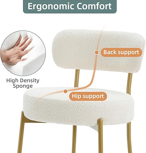 Miniatura 4 de White - Juego de 3 taburetes de bar modernos de 24 pulgadas con respaldo, taburetes de bar tapizados con patas doradas para isla de cocina, bar,