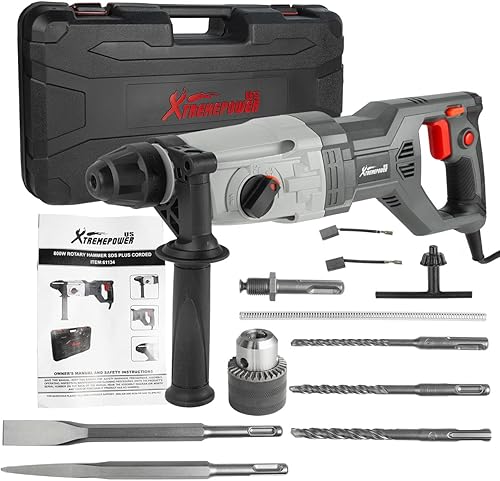 XtremepowerUS Juego de brocas de demolición y cincelado y taladrado eléctrico SDS-Plus de 800 W, 4 funciones, velocidad variable con cable para