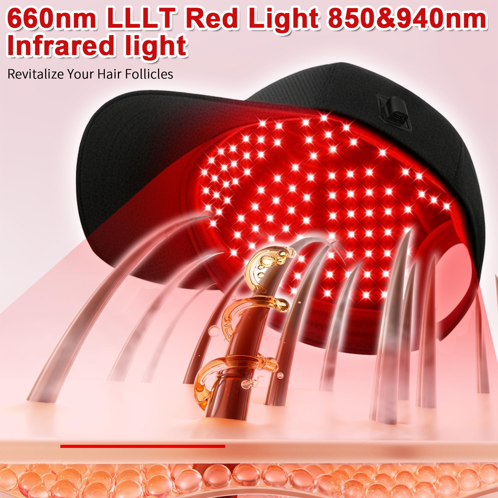 Cuffia LLLT per la cura dei capelli con luce rossa 660, 850 e 940 nm