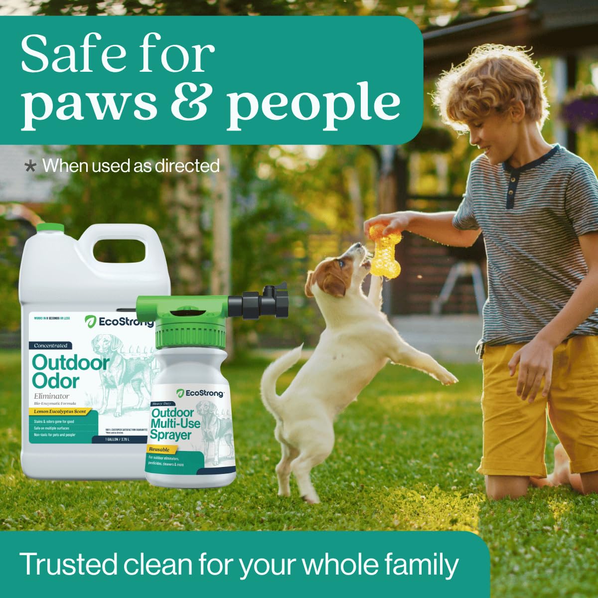 Eco Strong Eliminador de olores al aire libre | Desodorante enzimático potente para orina de perros y animales, limpiador para exteriores