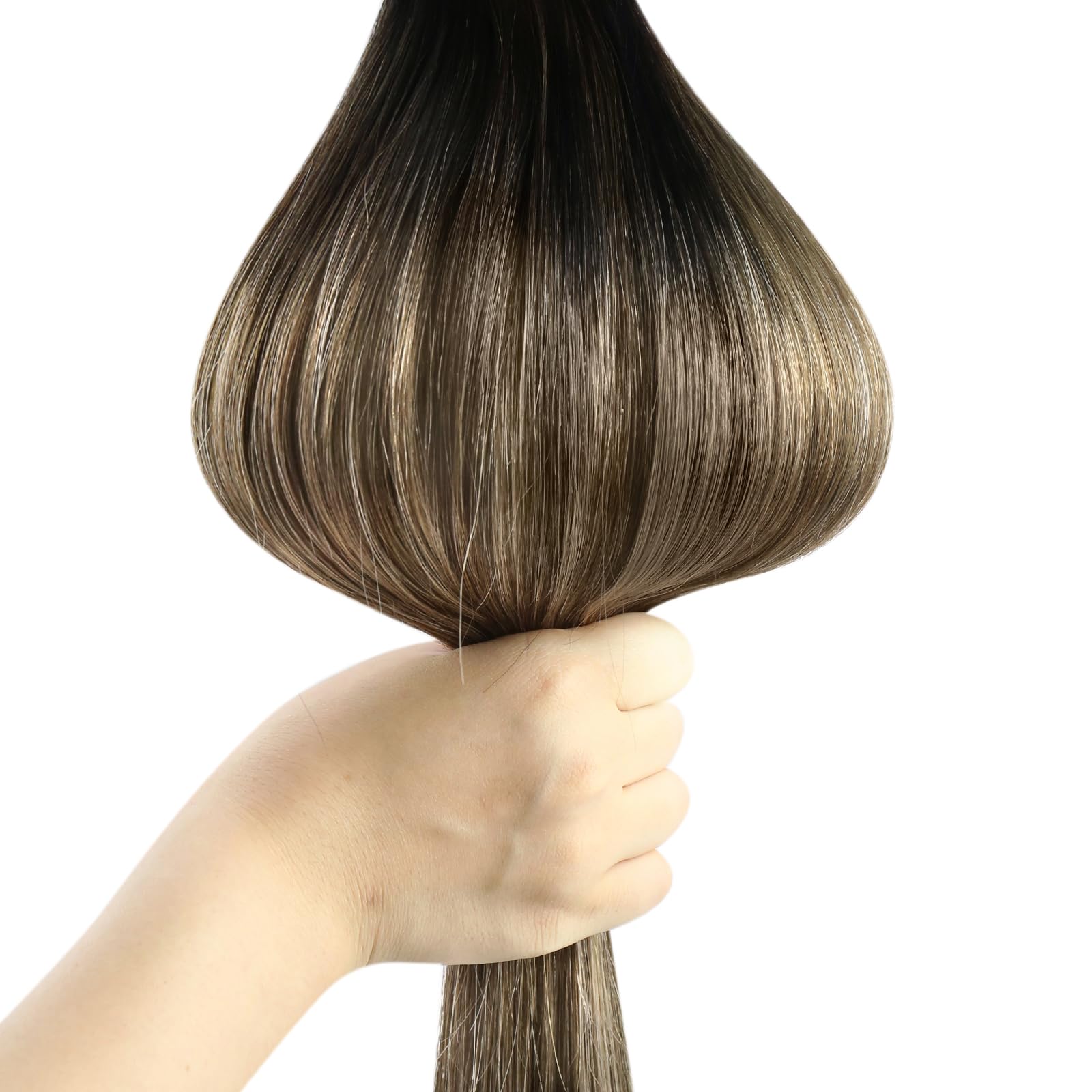 Ugeat Przedłużanie Włosów Clip in, Włosy Ludzkie, Balayage Naturalna Czerń do Crązu, 55 cm 7 sztuk 120g, Włosy Clip in Extensions Blond, Remy Naturalne Proste