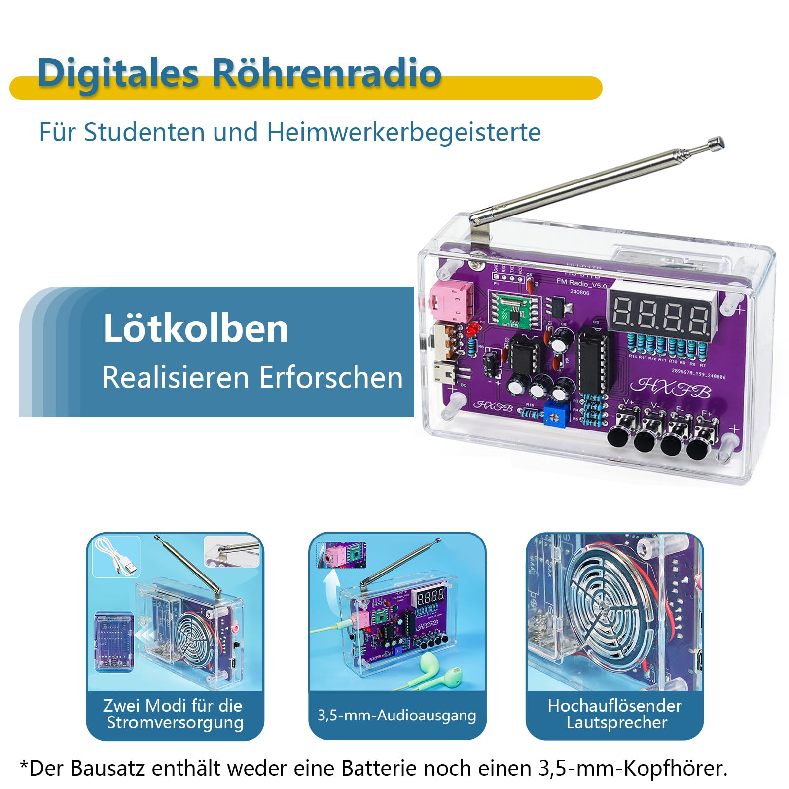 Eiele Kit de práctica de soldadura Radio FM 87-108 MHz con 2 modos de potencia y 2 modos de salida de audio, kit de proyecto electrónico para adultos, kit de bricolaje (requiere soldadura)