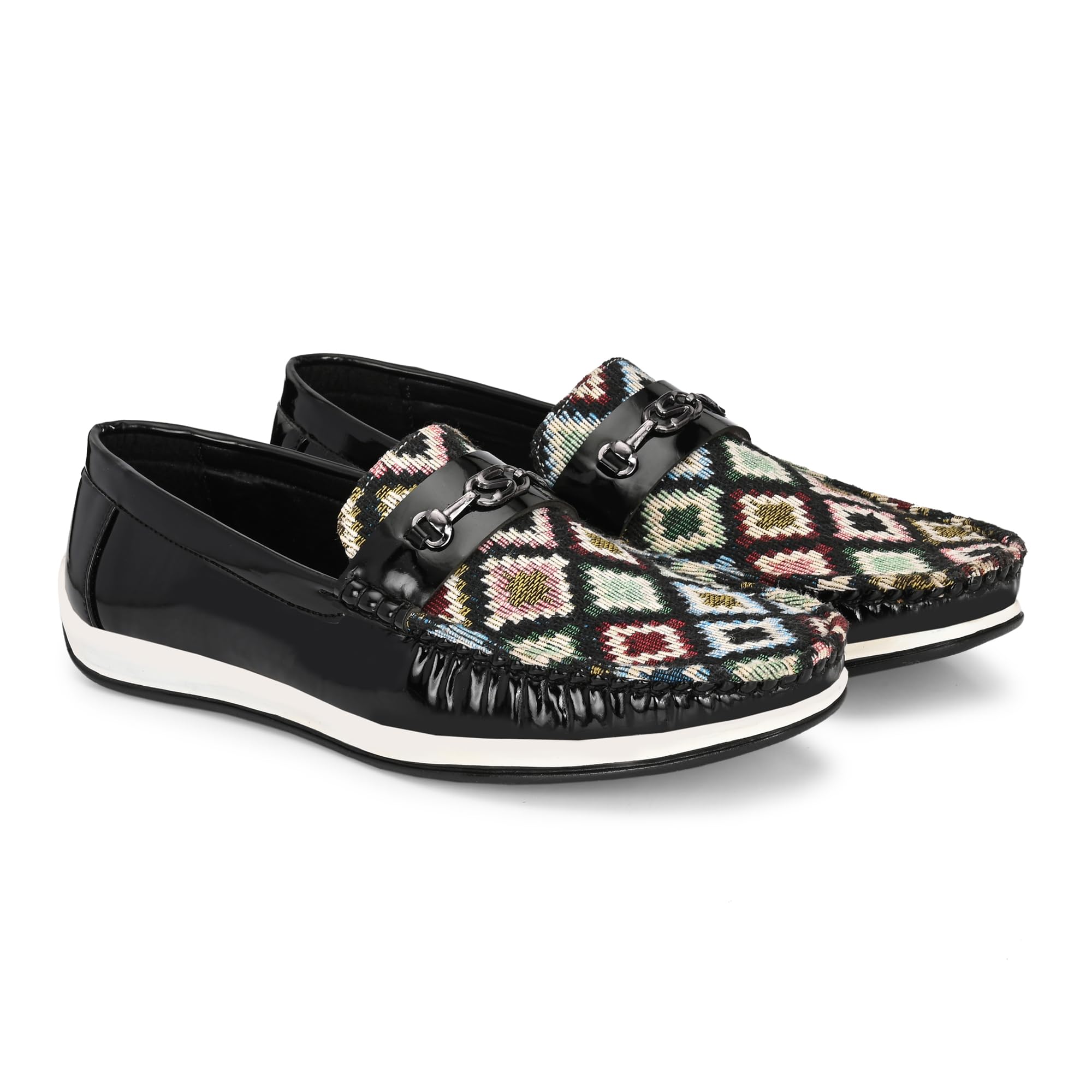 Men’s Multicolour Checks Pattern Loafers | Designer Slip-On Casual Shoes with Cushioned Insole & Flexible TPR Sole | Suitable for Festivals, Party, Ethnic & Everyday Outfit |-image-23