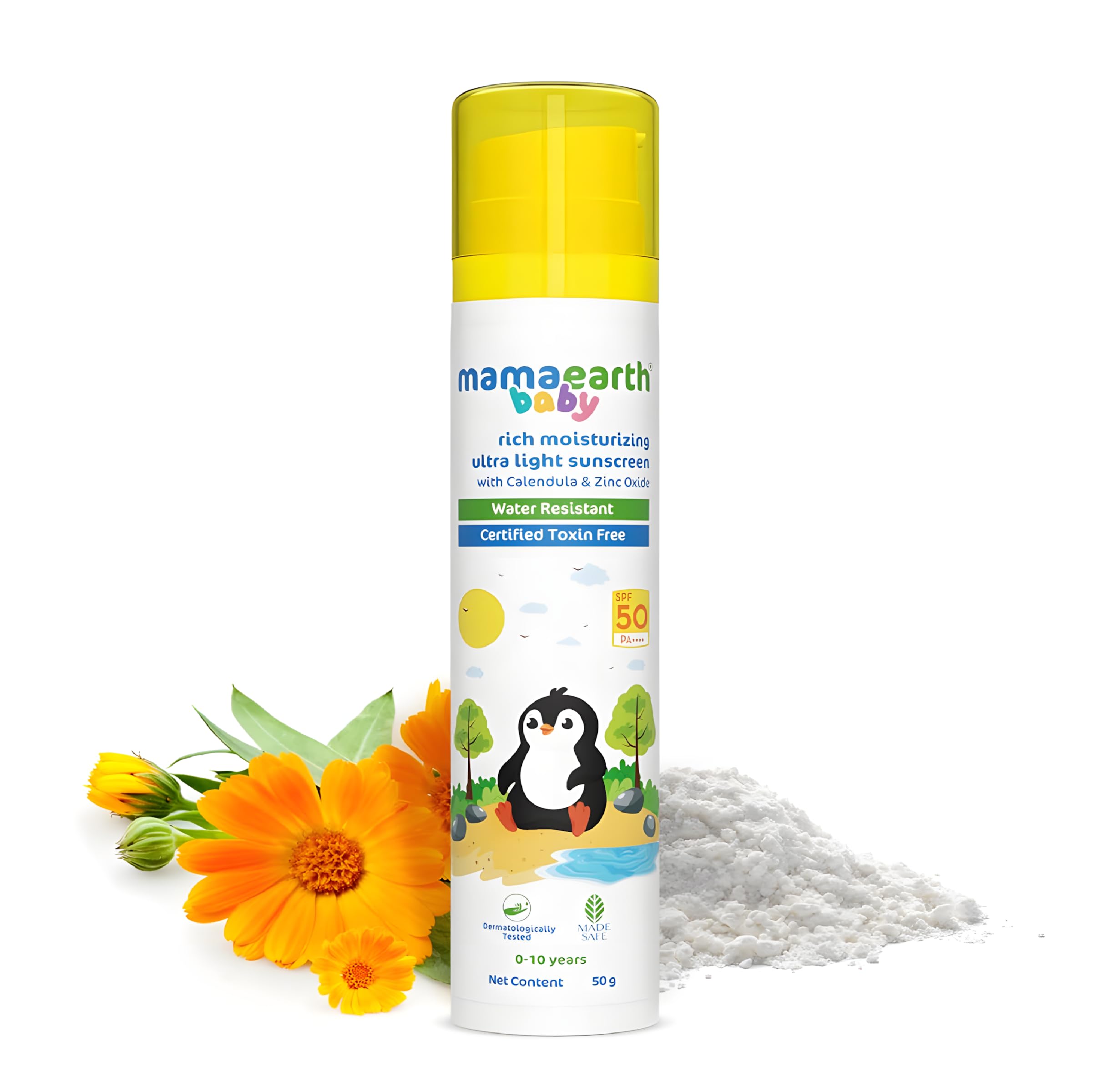 Mamaearth Baby Rich Moisturizing Ultra Light Sunscreen-50g SPF 50 & PA++++|Water Resistant|Lightweight & Moisturizing|Suits all Skin Type|Safe For Babies|Dermatological Tested|Hydrating Sun Protection