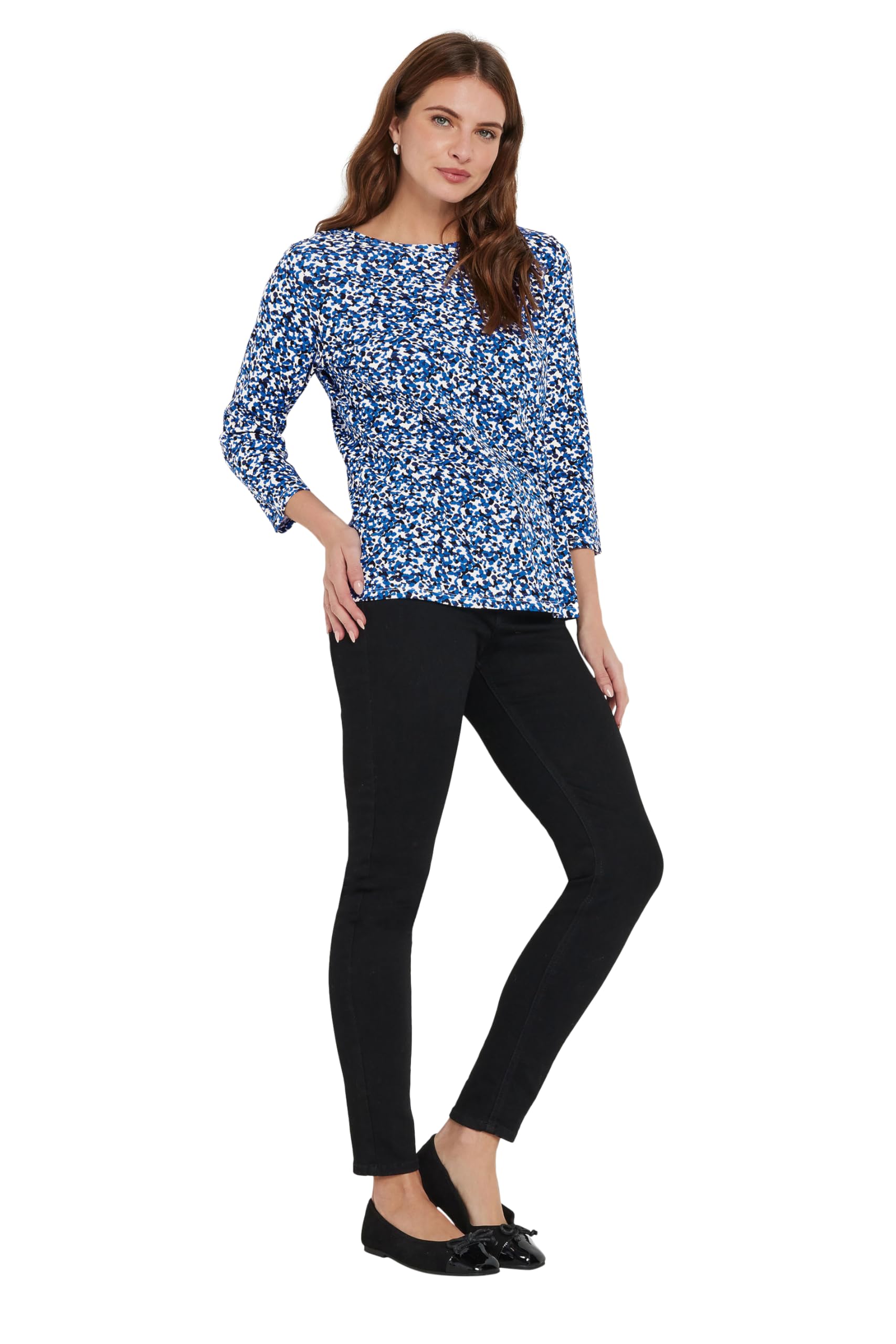 M&Co Cotton Animal Print Slash Neck Top - Women's Blue