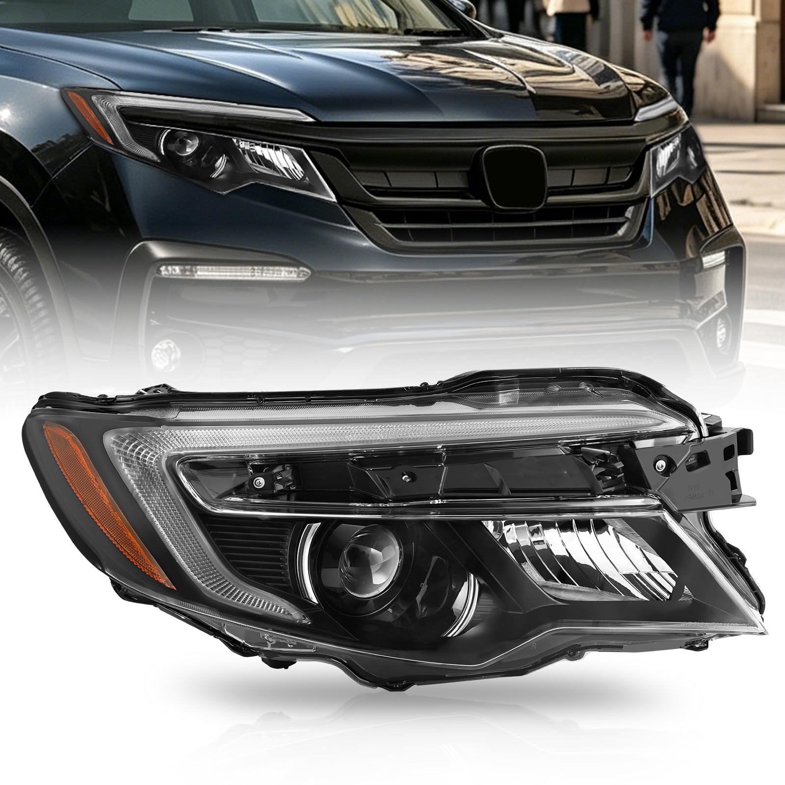LED Headlight 7-Pins Compatible with 2016-2022 Honda Pilot/2019-2021 Honda Passport /2017-2020 Honda Ridgeline, LED DRL/Low Beam, HB3 High Beam, Replaces 33150-TG7-A21(Passenger Side(Right))