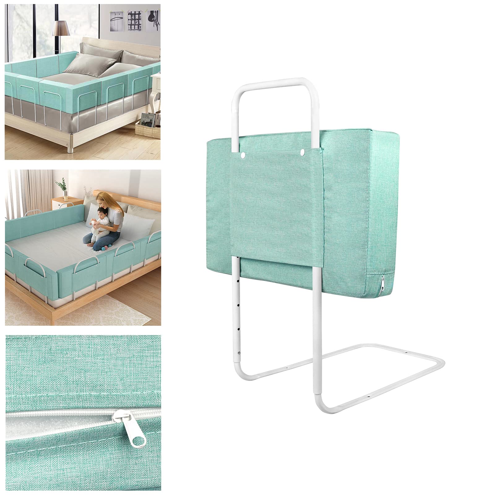 LARS360 - Sponda di protezione per letto per bambini, regolabile in altezza, protezione anticaduta, griglia di sicurezza per bambini per neonati o anziani (50 cm, Verde acqua marina)