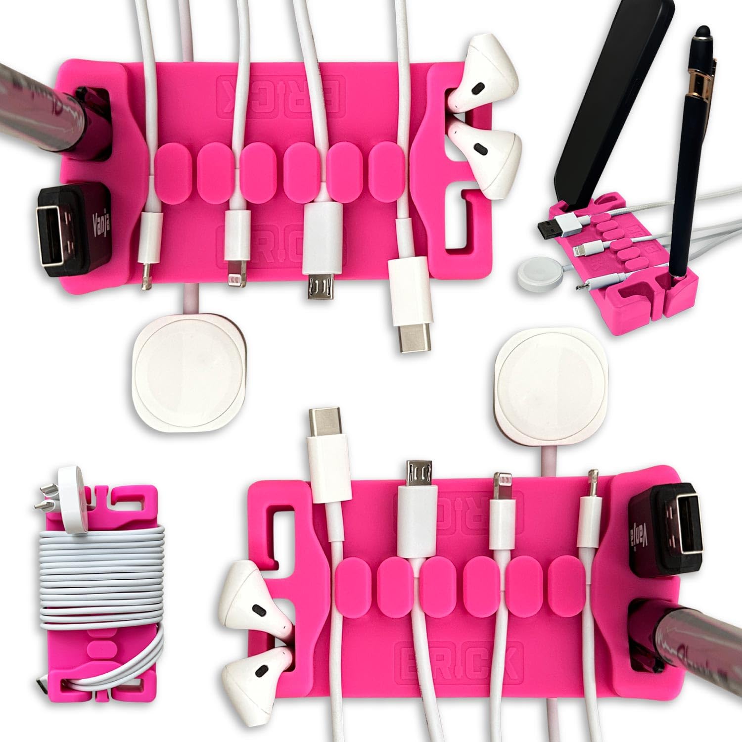 DeskBrick 2PK – Patented Non-Slip Steel-Weighted Desk Organizers & Cable Management Gadgets, Versatile Cord, Phone & Accessory Holders for Office,