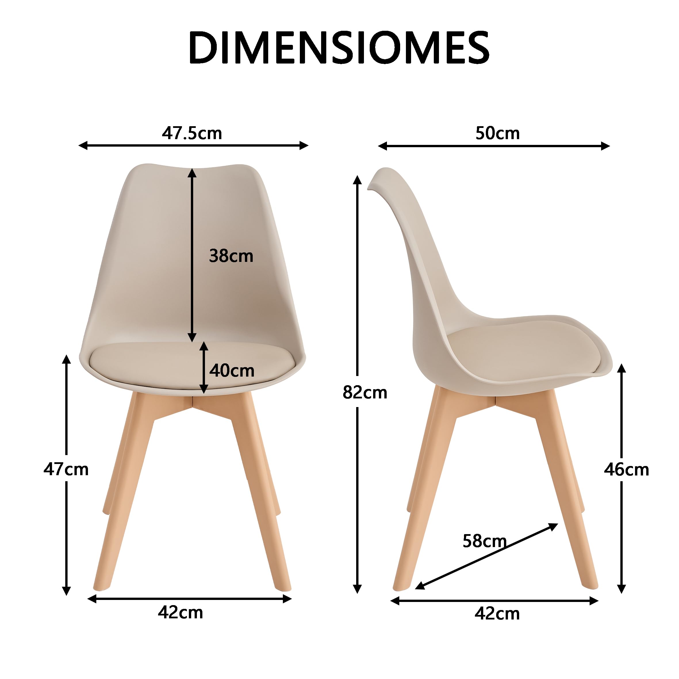 Set di 6 sedie da cucina in stile nordico, Gambe in plastica color kaki, sedili imbottiti in similpelle, Adatte per Sala da Pranzo, Soggiorno, Cucina, Camera da Letto-Cachi