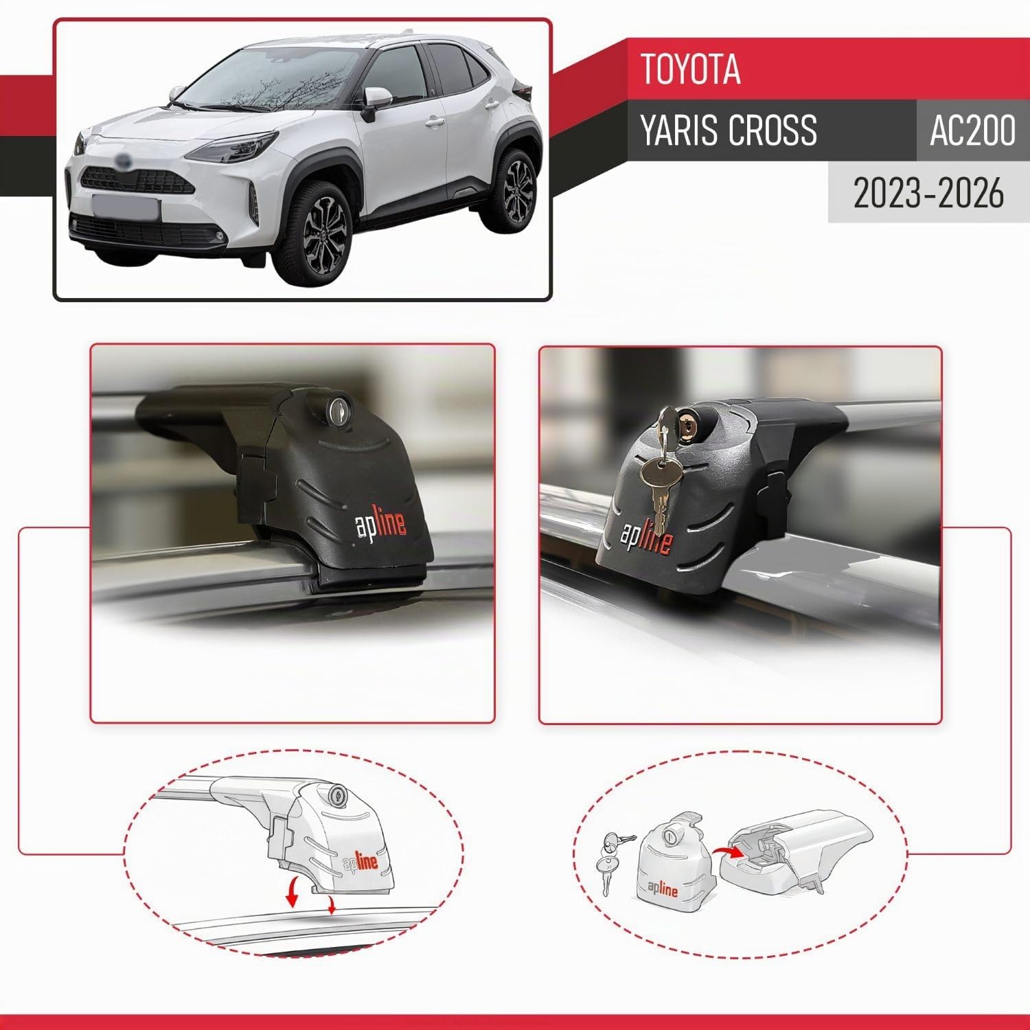 Compatibile con Toyota Yaris Cross 2023-2026 Ace-2 Barre Tetto Portapacchi Auto Barre Portatutto Grigo Alluminio 2 Barre