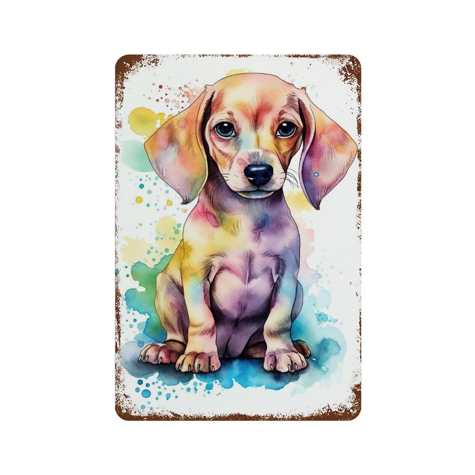 Rust Effect Cute Baby Dachshund Puppy Rusty Metal Tin Sign 11.8"x7.9", Farmhouse Wall Decor for Cafe, Home Bar And Lounge Decor