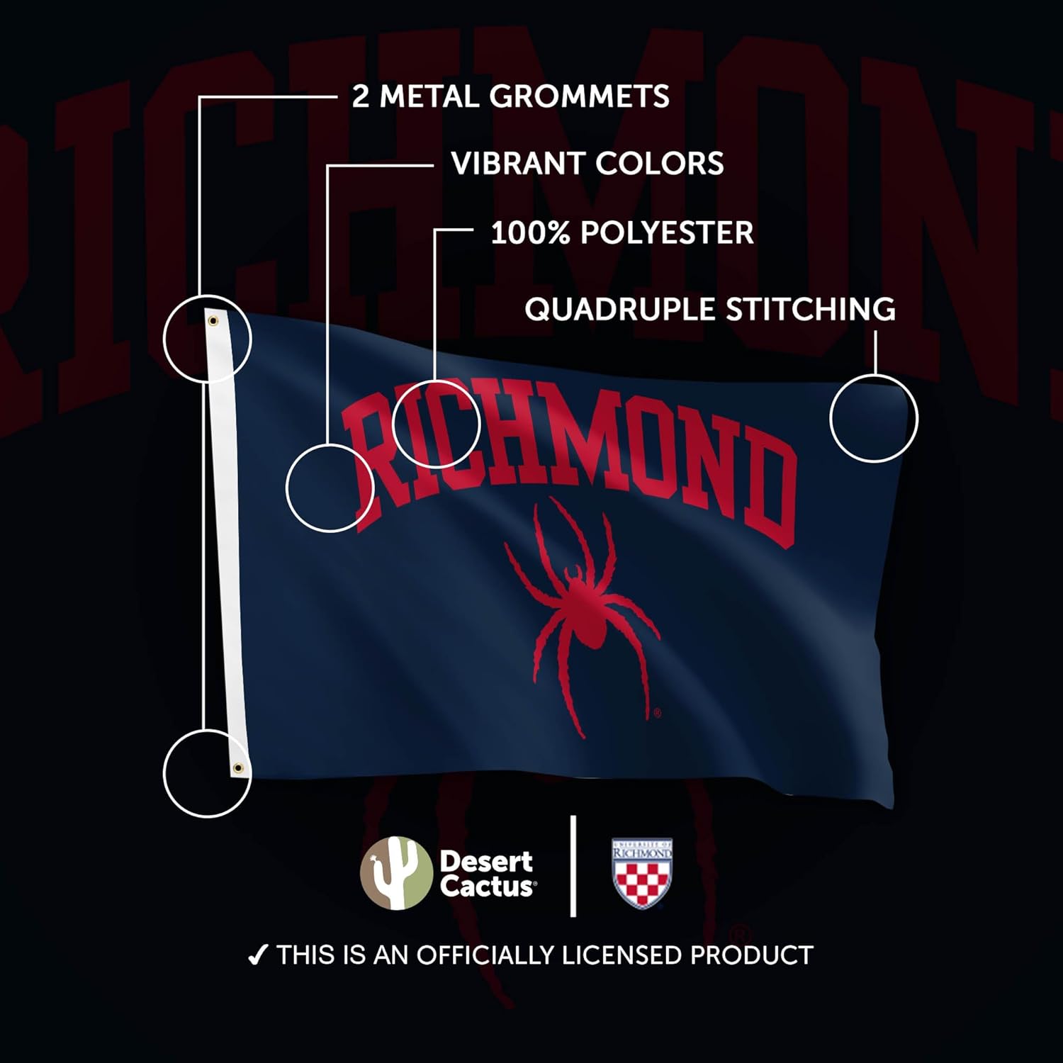 Desert Cactus University of Richmond UR Flag - 3 x 5 Feet Spiders Banner, Indoor/Outdoor Durable Fabric, 100% Polyester Design (Style 1a) - Image 4