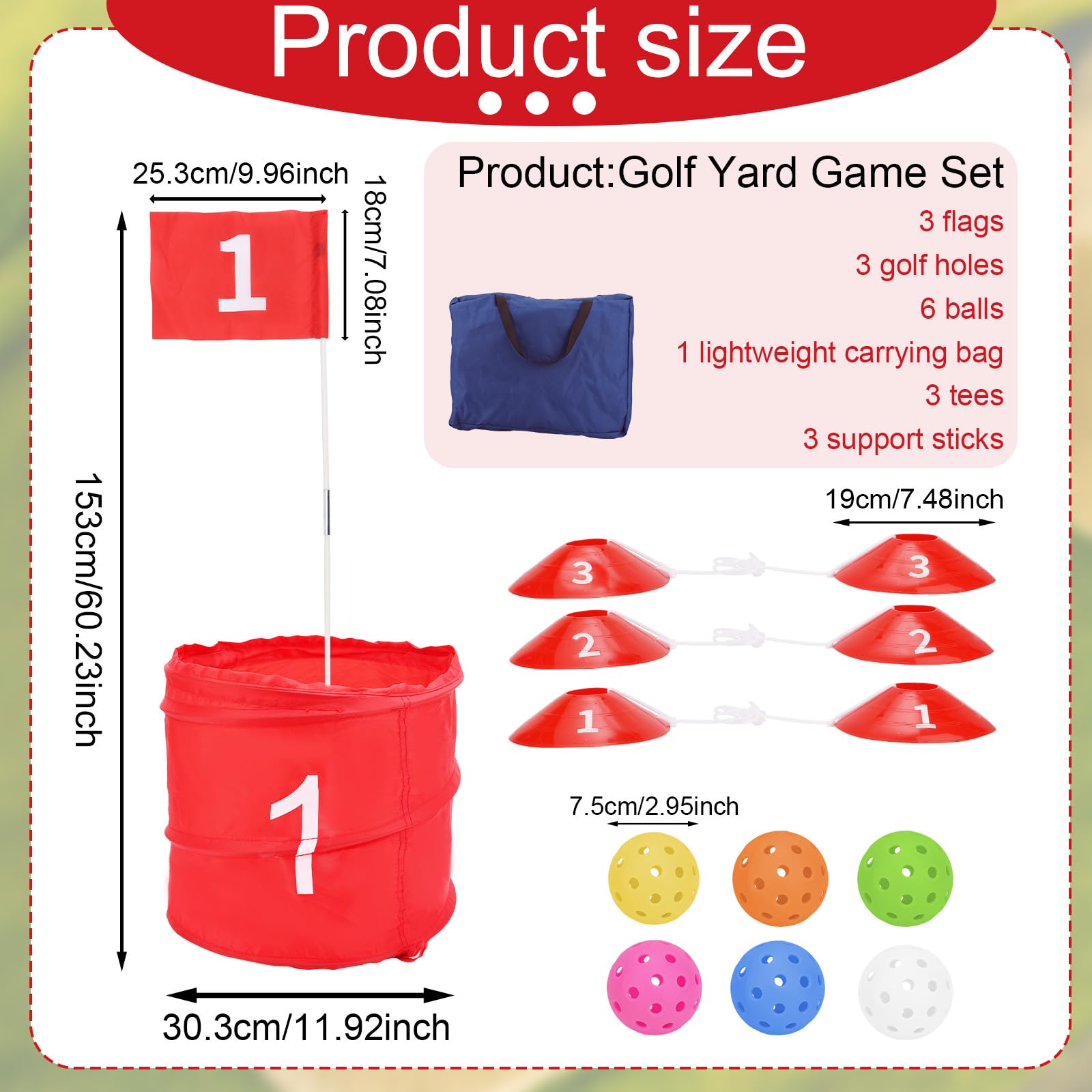 lasuroa Set da Gioco da Golf con Secchiello a 3 Buche, Giochi Golf Giardino Pratica Intrattenimento Interazione Genitori-Figli per Adulti e Bambini Prato Spiaggia Cortile Campeggio
