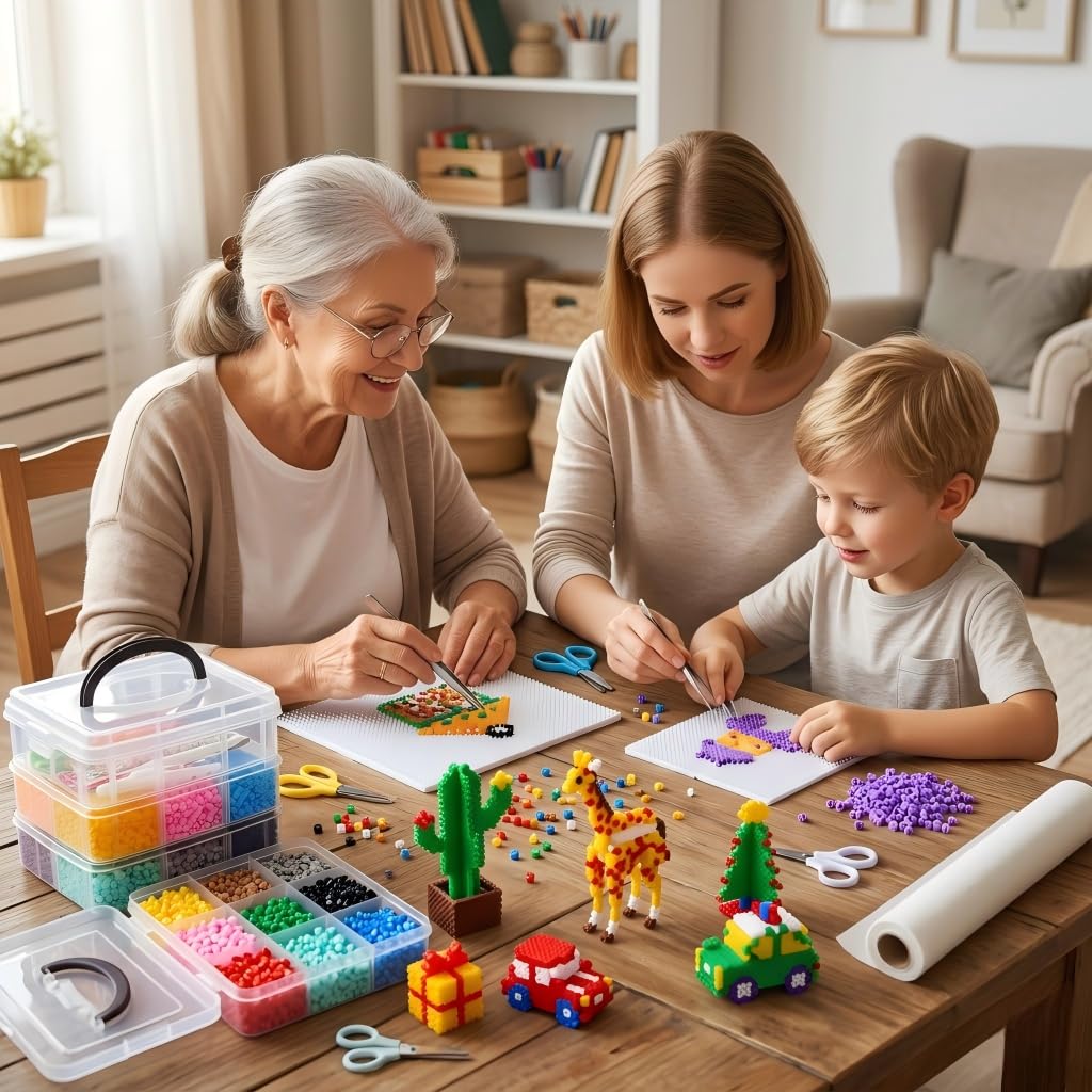 Perler zestaw do majsterkowania, 3-poziomowy zestaw pudełek do przechowywania, ręcznie robione, z koralikami, narzędzia do prasowania, akcesoria, kreatywne dla dorosłych