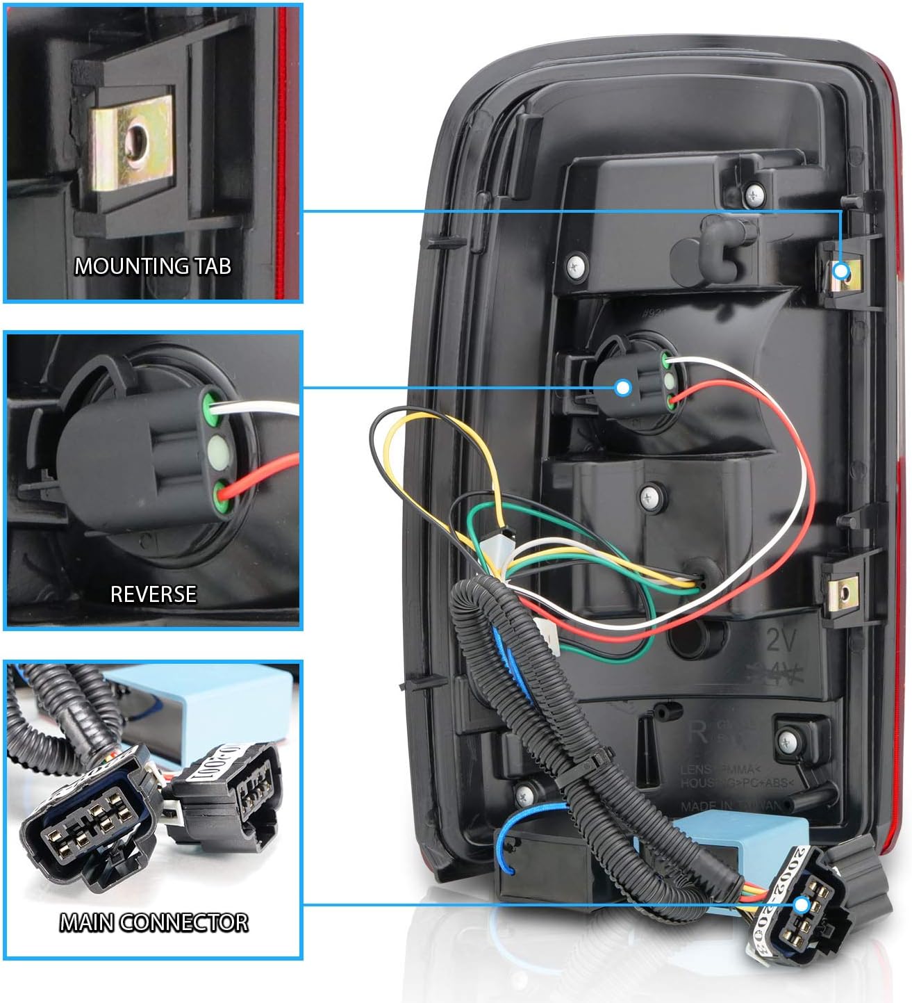 AmeriLite for 2000-2006 Chevy Tahoe Suburban/GMC Yukon Denali XL Black LED Tube Replacement Taillights Assembly Brake Lamps Set - Passenger and Driver Side